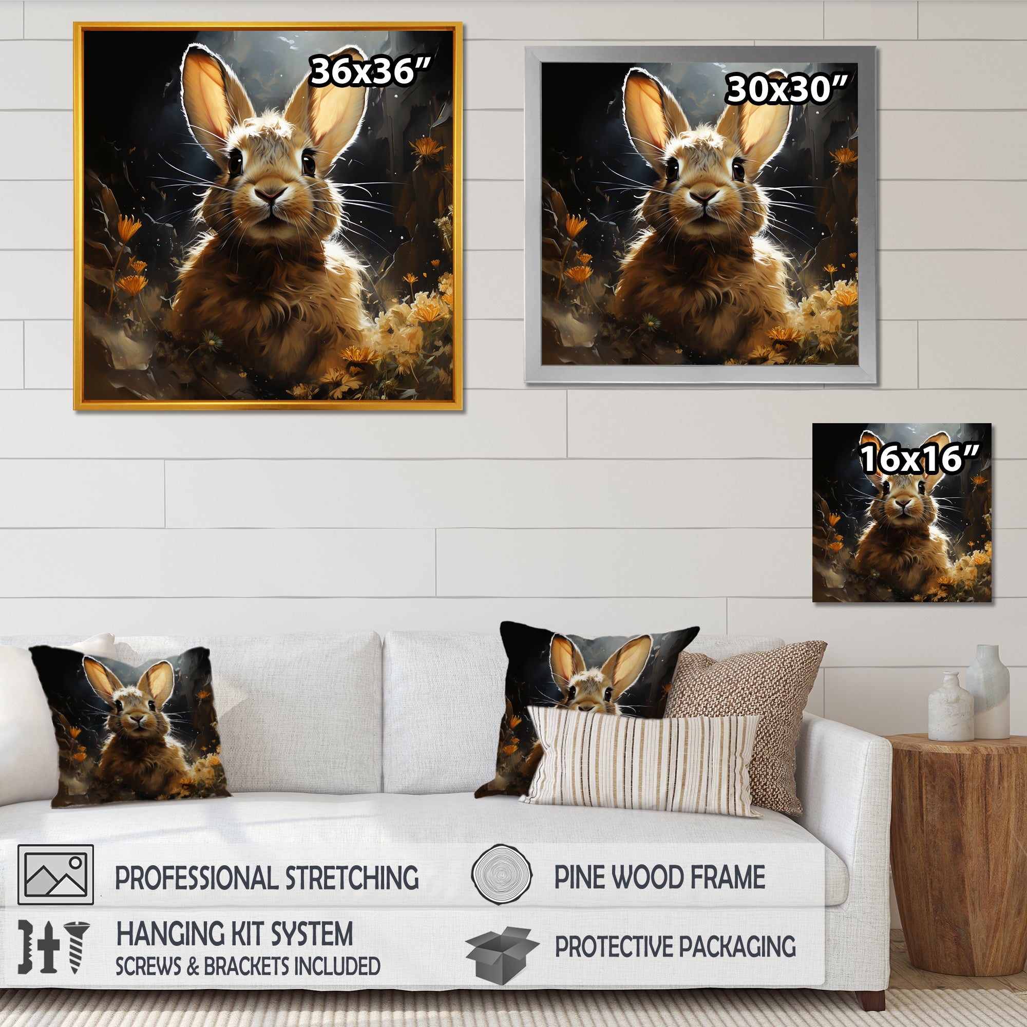 Curious floral rabbit meadow photo - Rabbit Living Room Wall Art