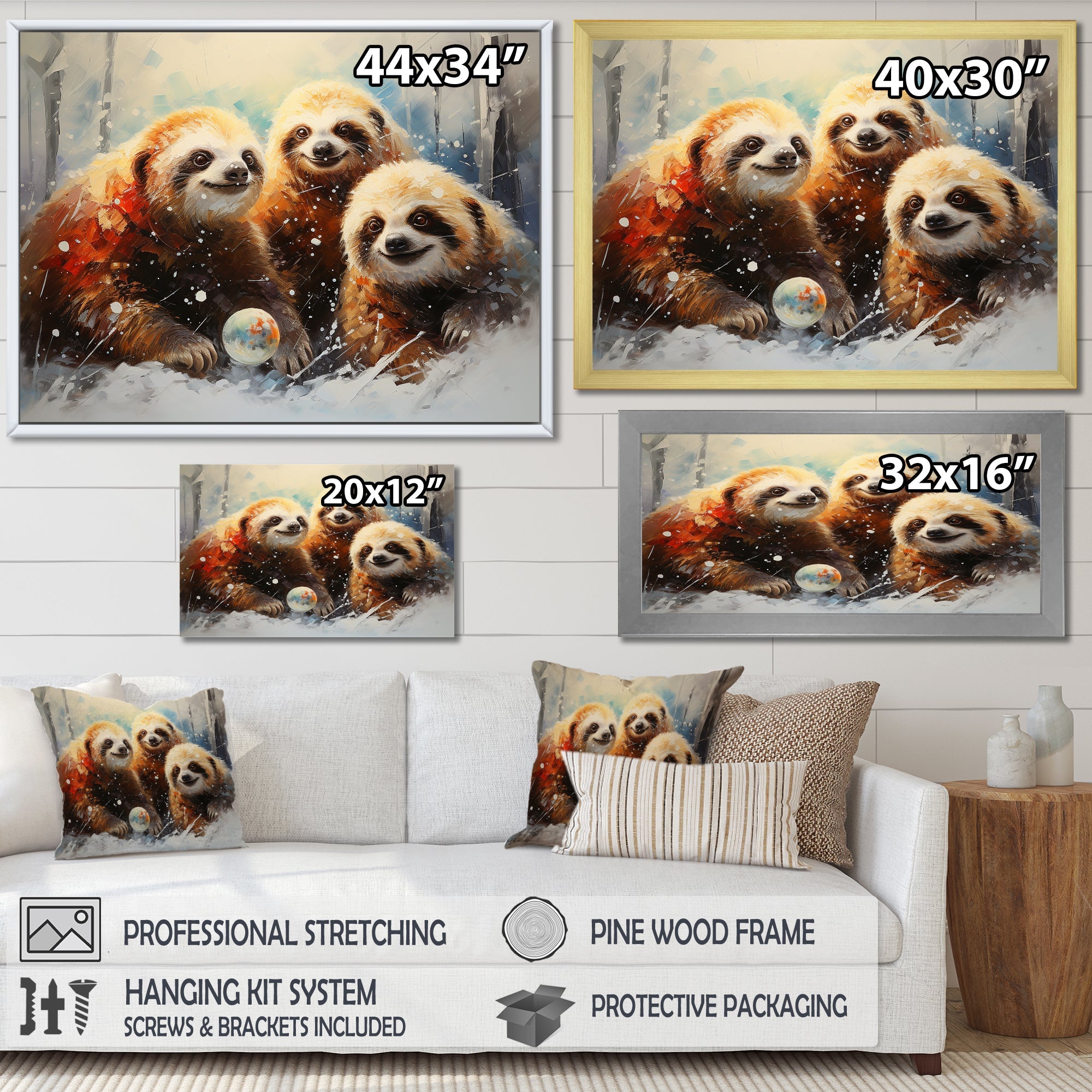 Brown Sloths winter - Brown Sloth Wall Art