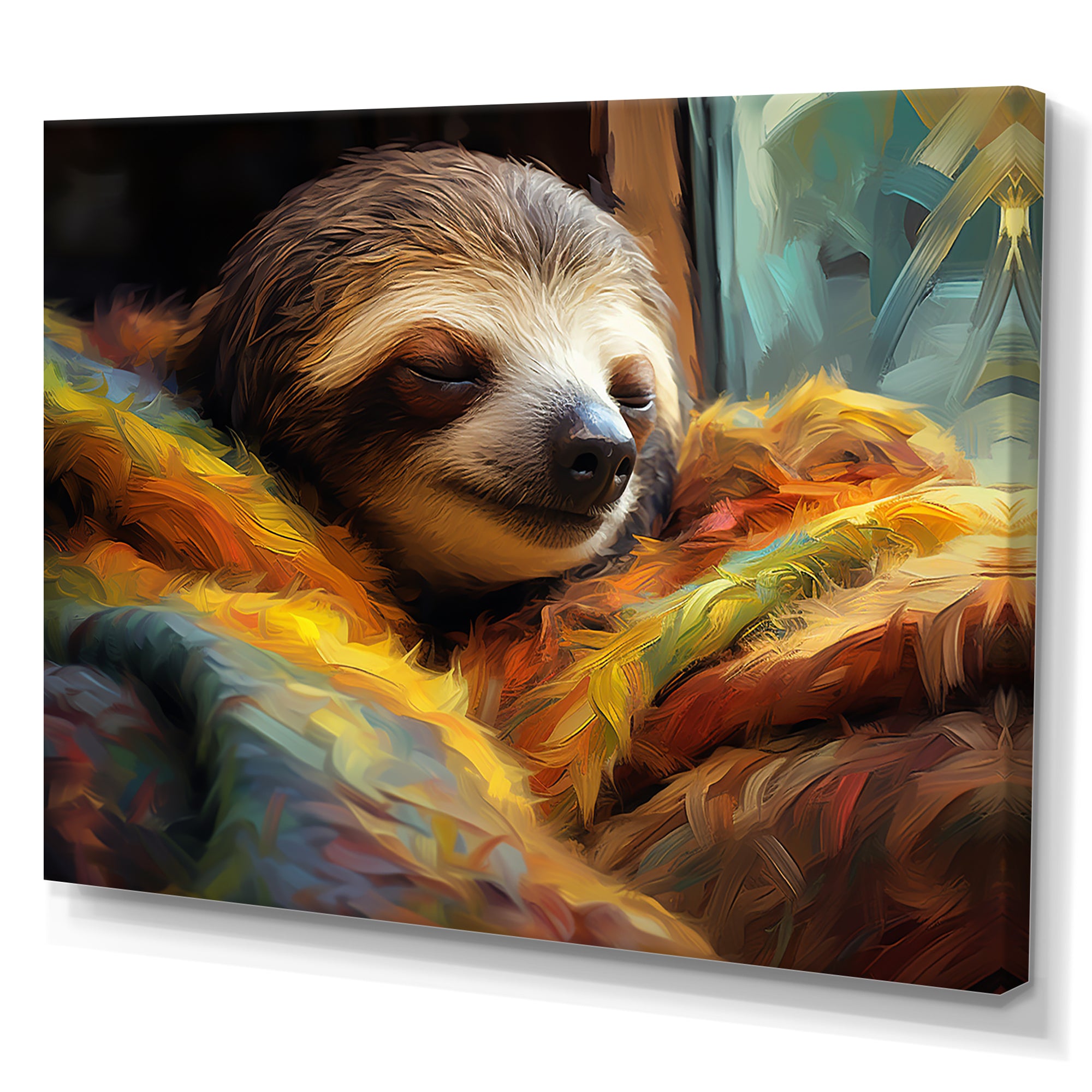 Grey and yellow Sloth Serenity sleep - Sloth Large Canvas Wall Art