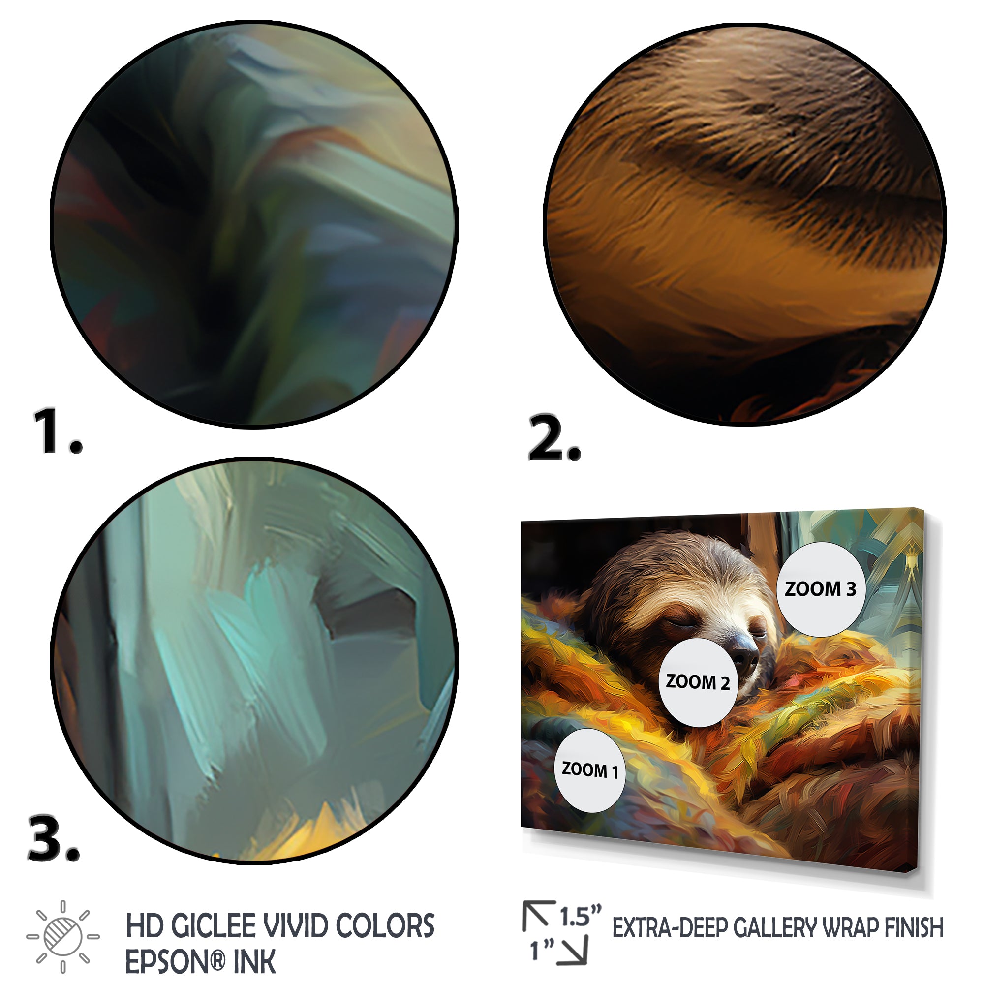 Grey and yellow Sloth Serenity sleep - Sloth Large Canvas Wall Art