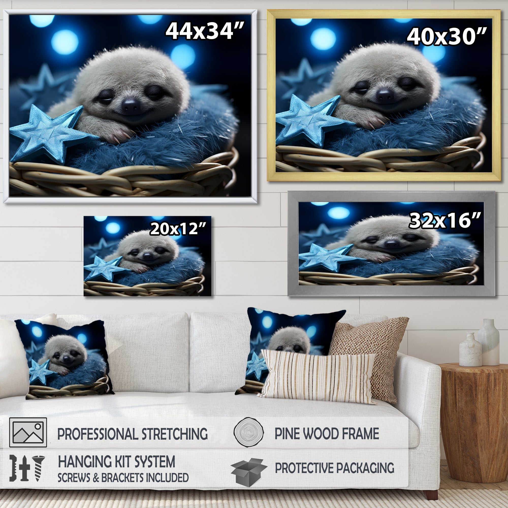 White and blue Sloth Serenity sleep - Sloth Home Decor Art