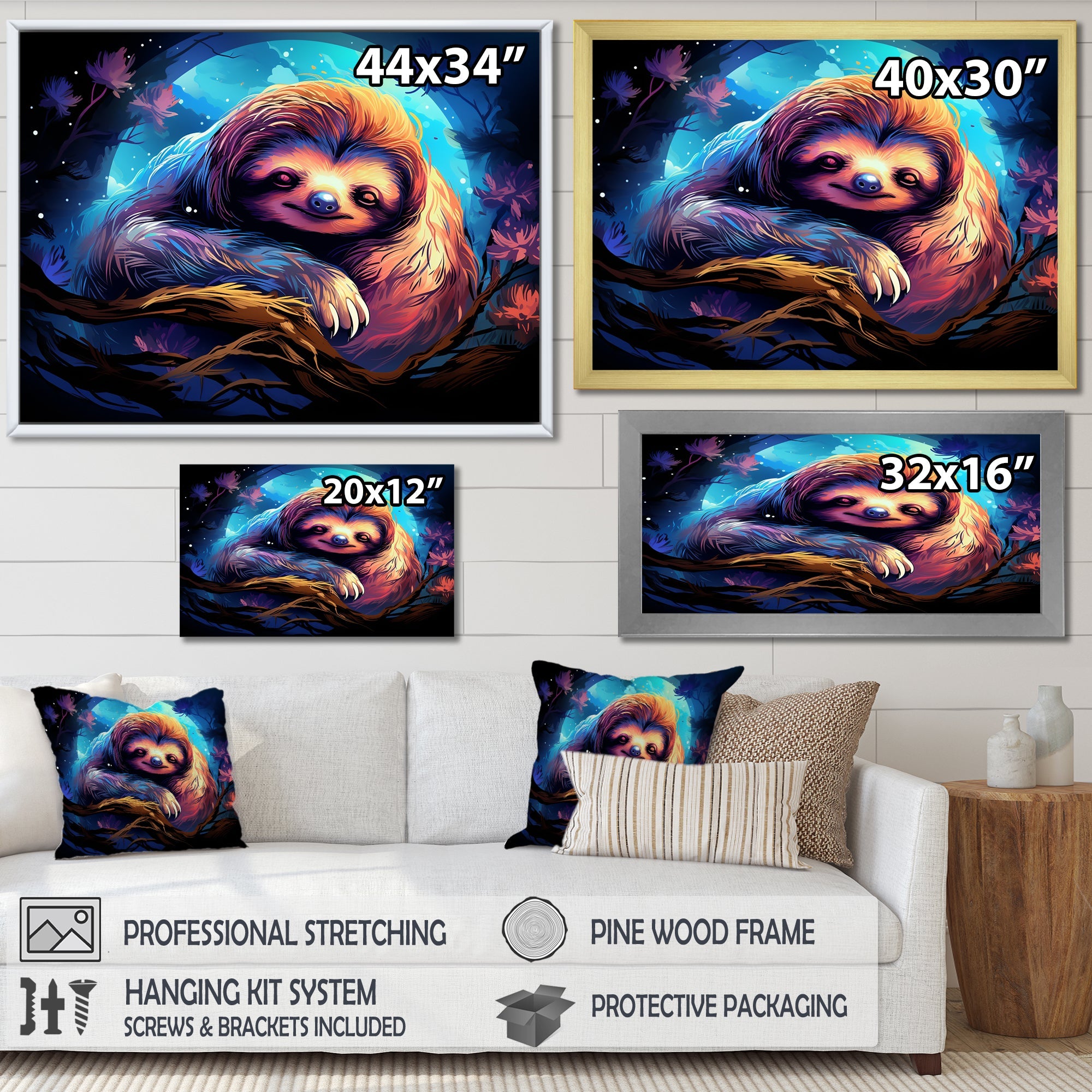 Blue and purple Sloth Serenity sleep - Sloth Living Room Wall Art