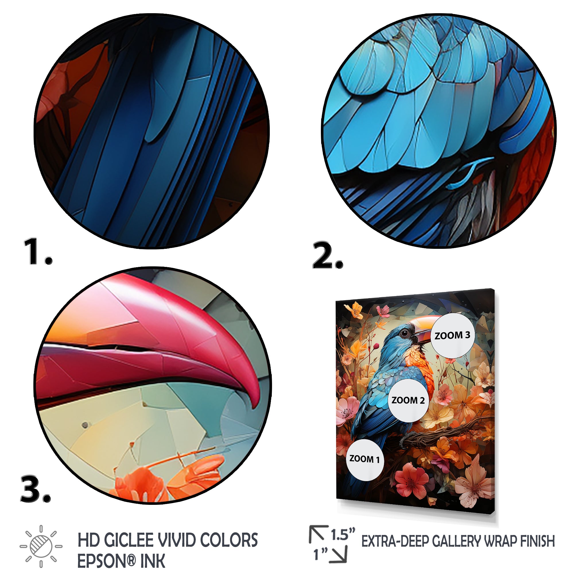 Blue and orange Toucan Treasures - Blue Toucan Wall Art
