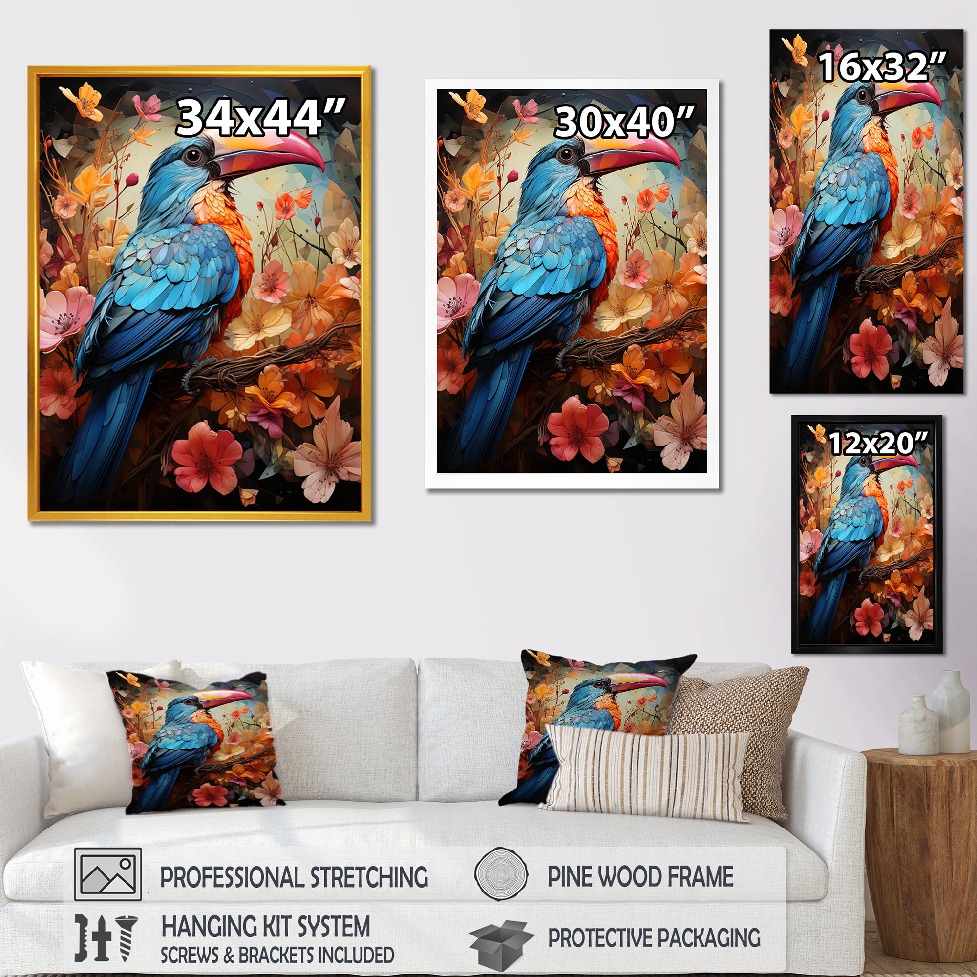 Blue and orange Toucan Treasures - Blue Toucan Wall Art