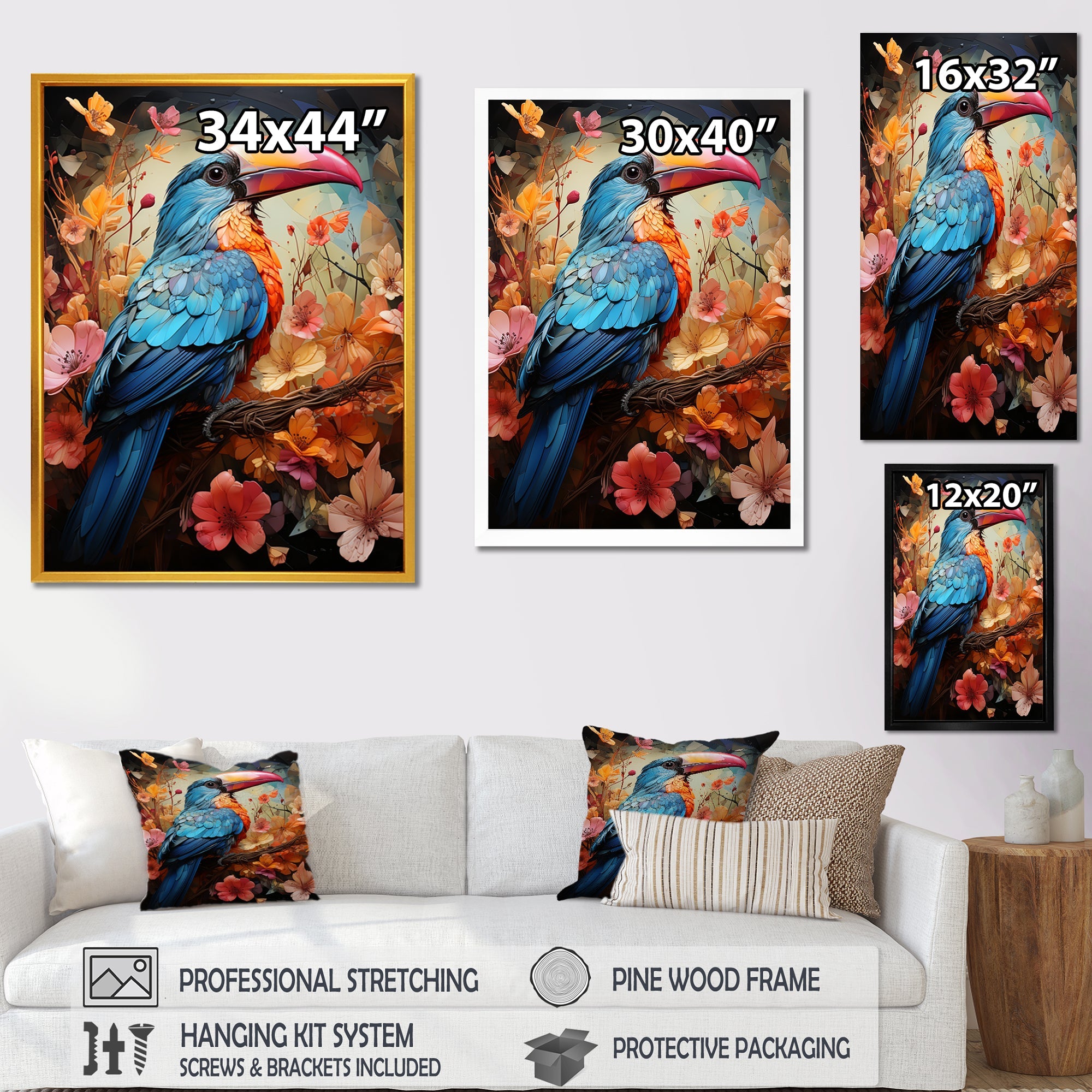 Blue and orange Toucan Treasures - Blue Toucan Wall Art