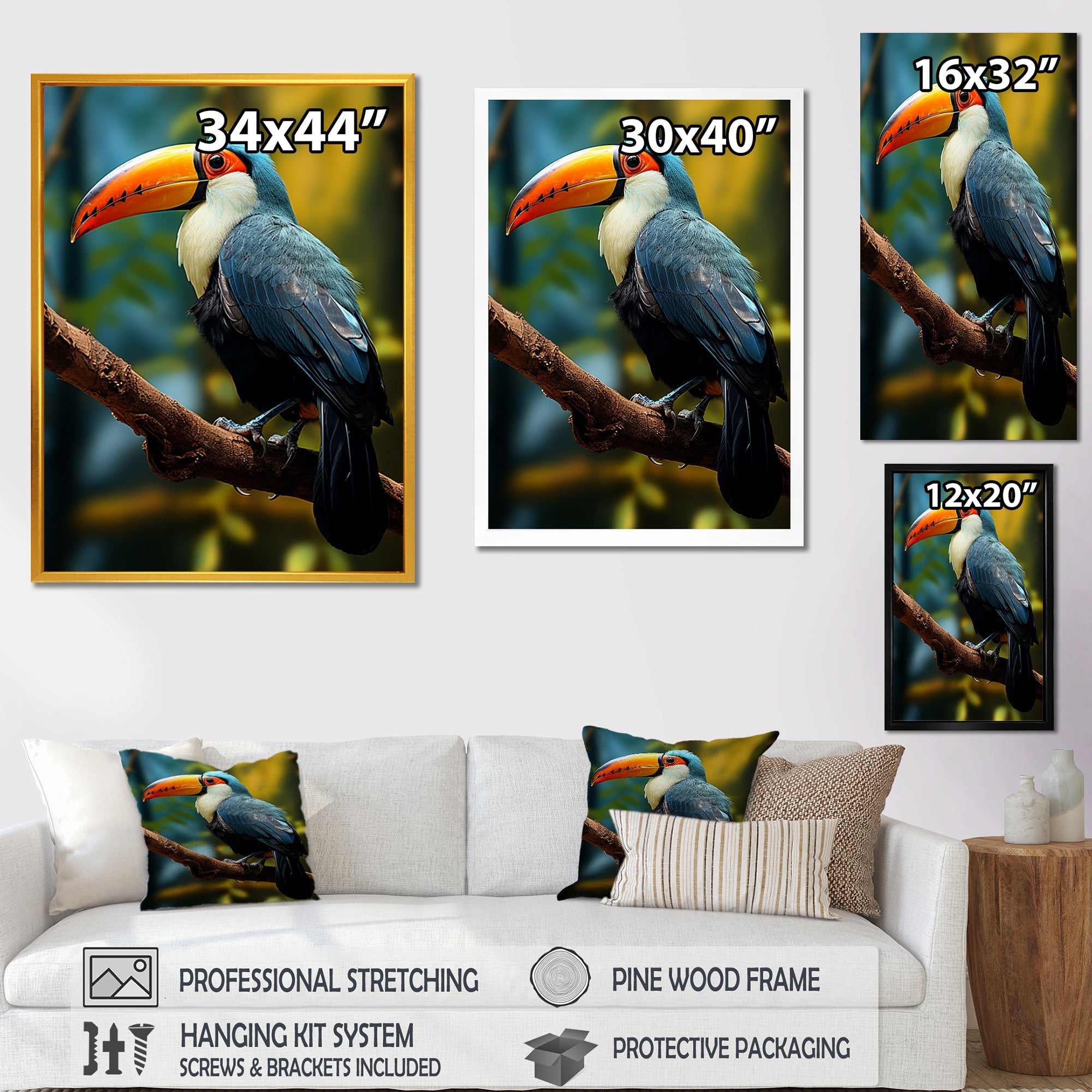 Blue and white Tropical Toucan jungle - Blue Toucan Wall Art