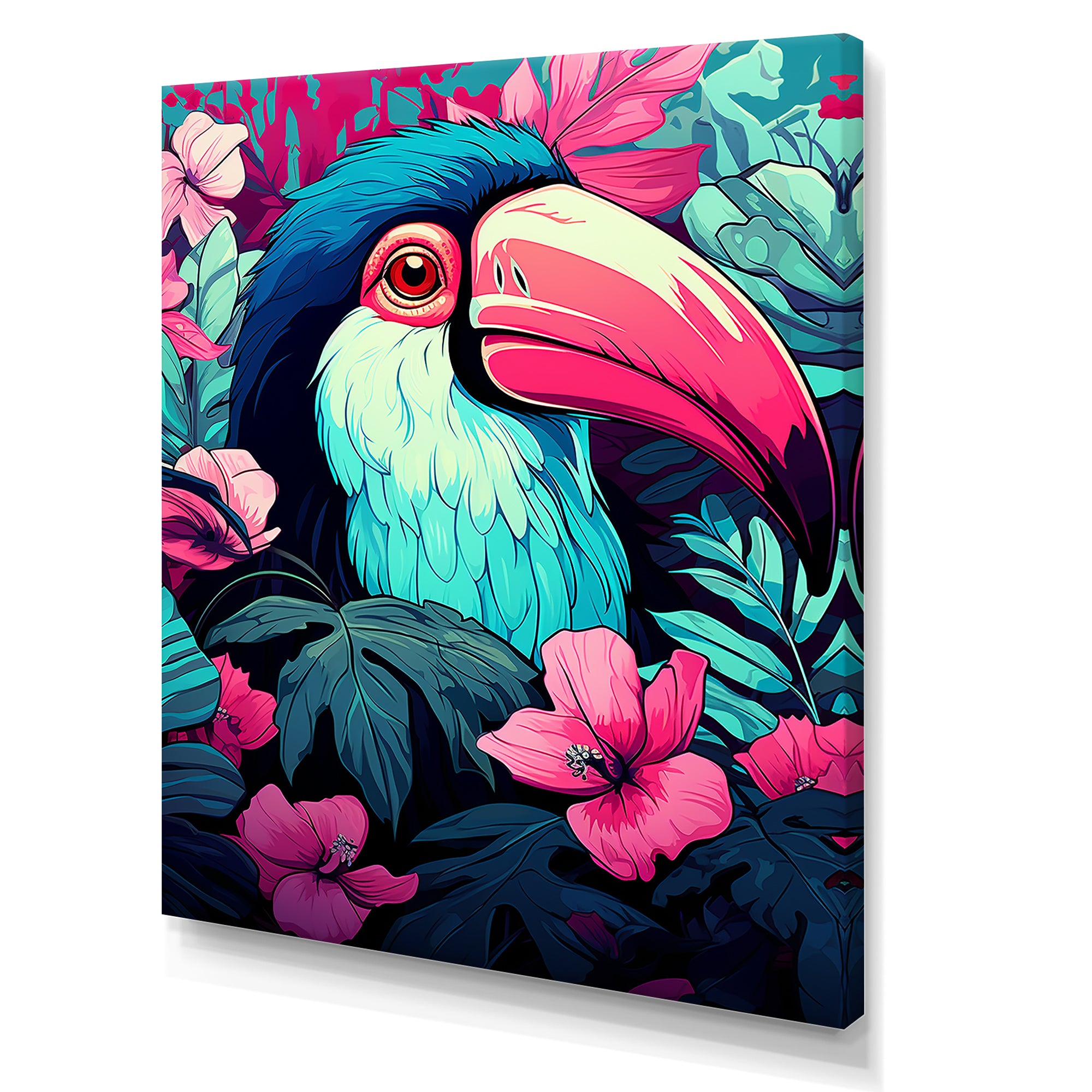 Pink and blue Tropical Toucans - Toucan Bedroom Wall Art