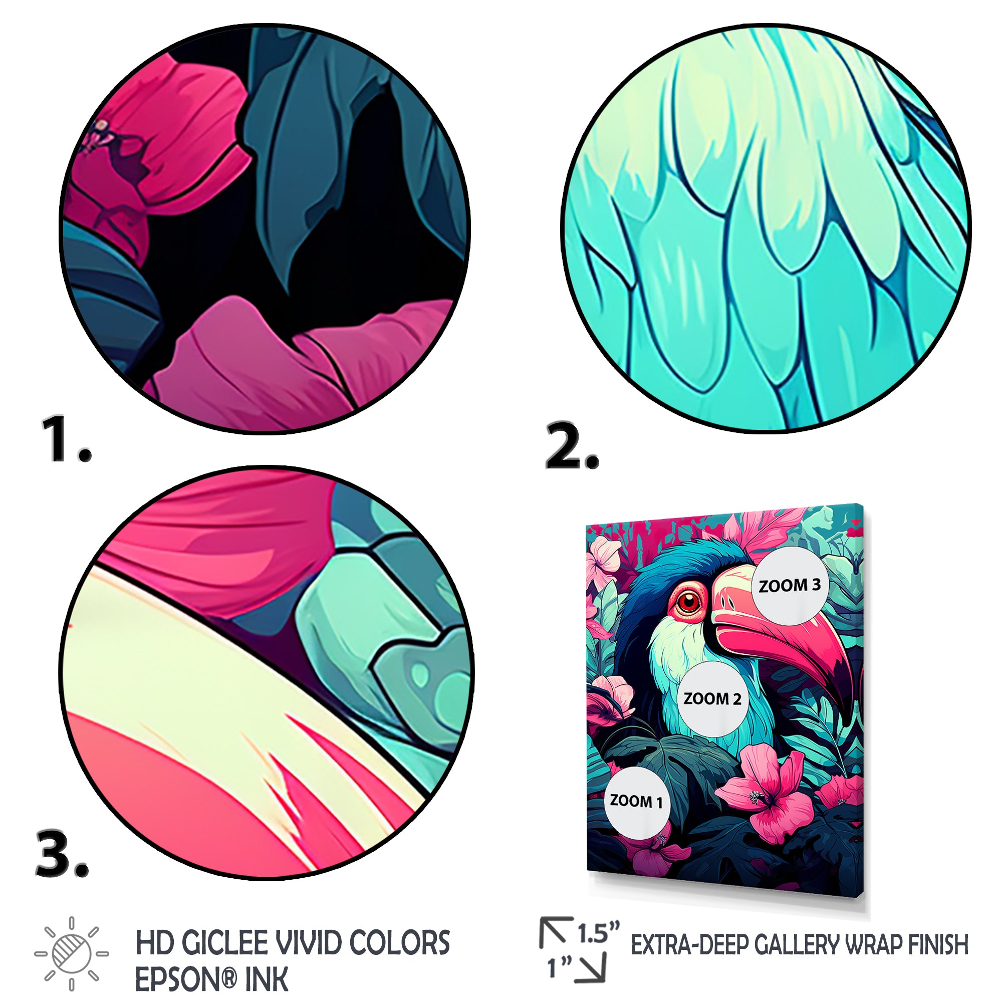 Pink and blue Tropical Toucans - Toucan Bedroom Wall Art