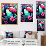 Pink and blue Tropical Toucans - Toucan Bedroom Wall Art