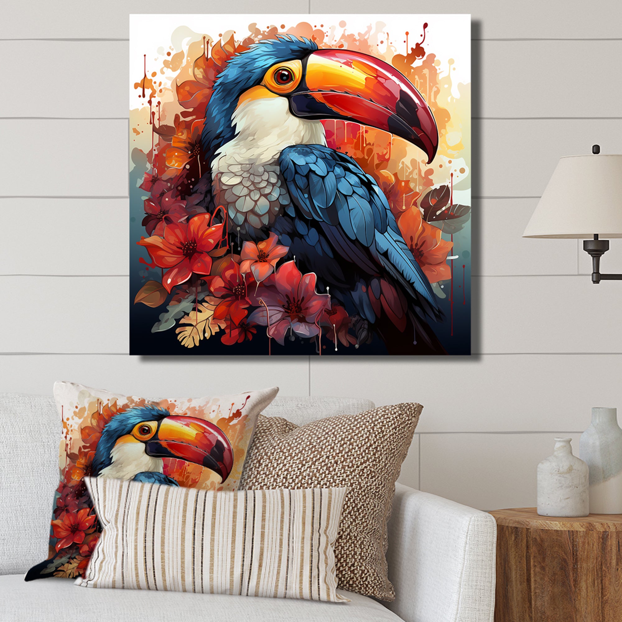 Blue and red Tropical Toucans - Toucan Canvas Wall Art