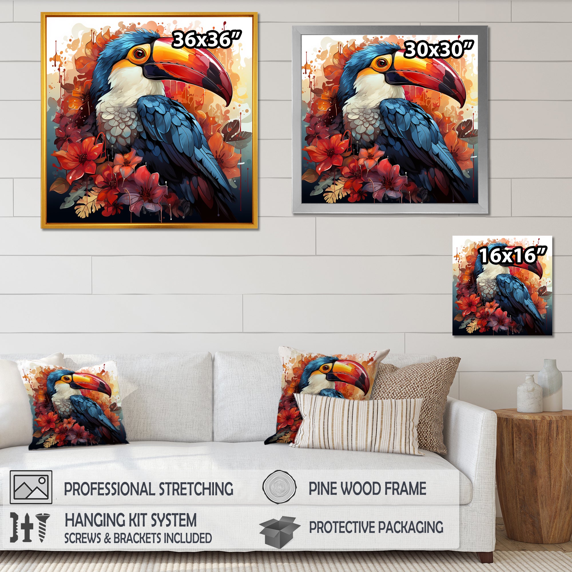 Blue and red Tropical Toucans - Toucan Canvas Wall Art