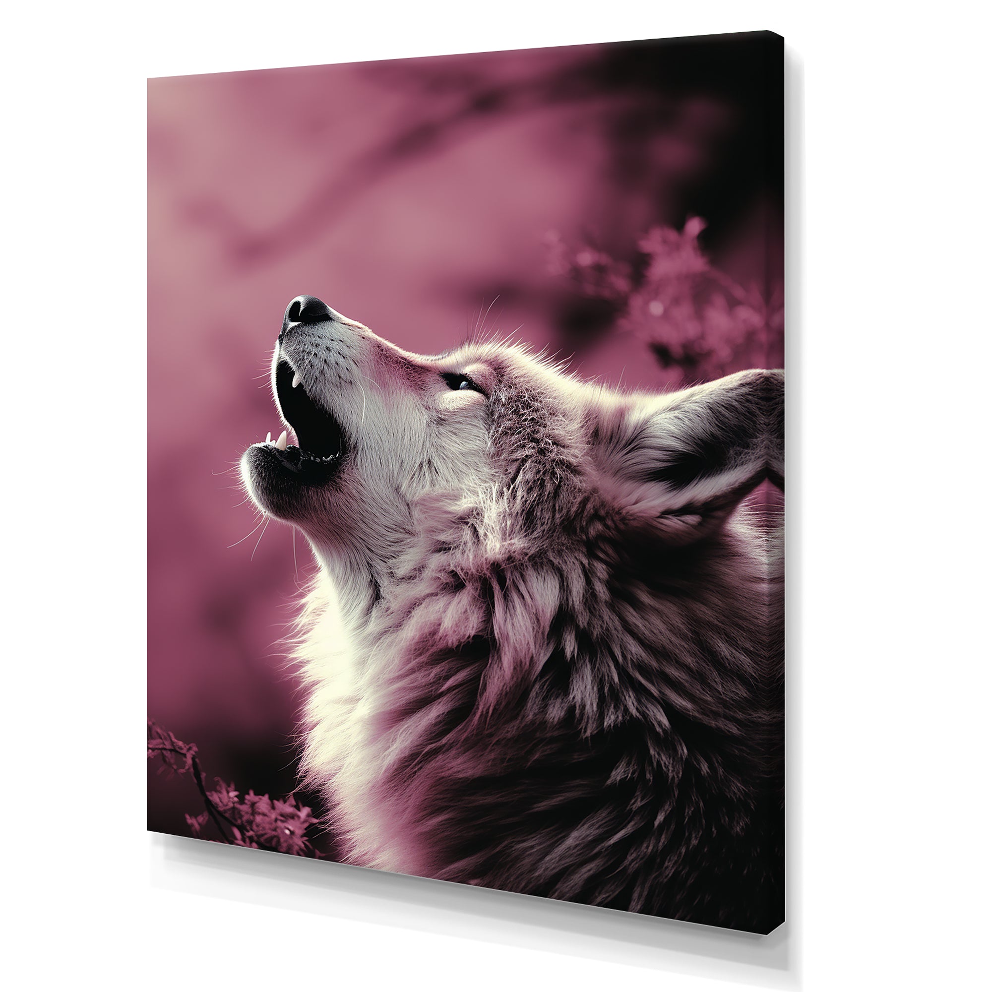Pink Howling wolf at sunset - Wolf Wall Decor
