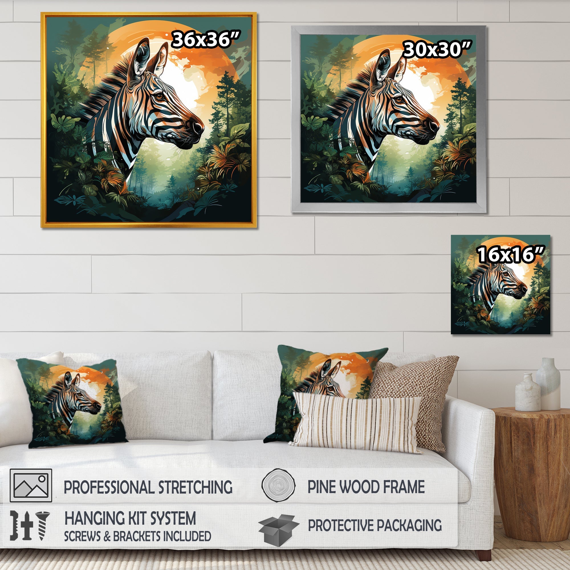 Elegant sunset Zebra portrait - Zebra Framed Canvas Art