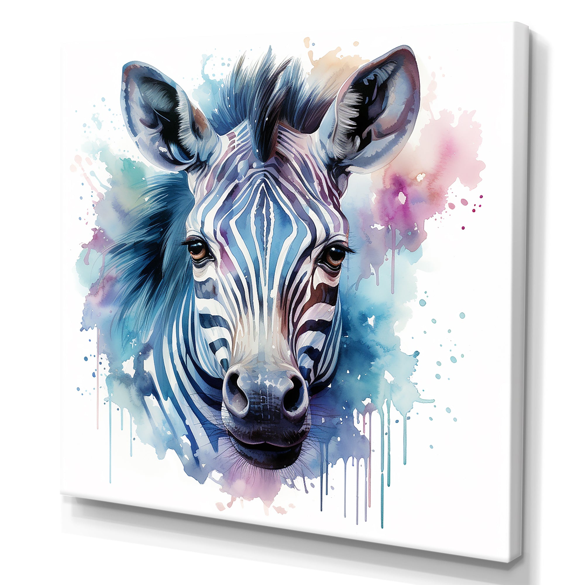 Blue and pink Zebra Savannah - Zebra Living Room Wall Art