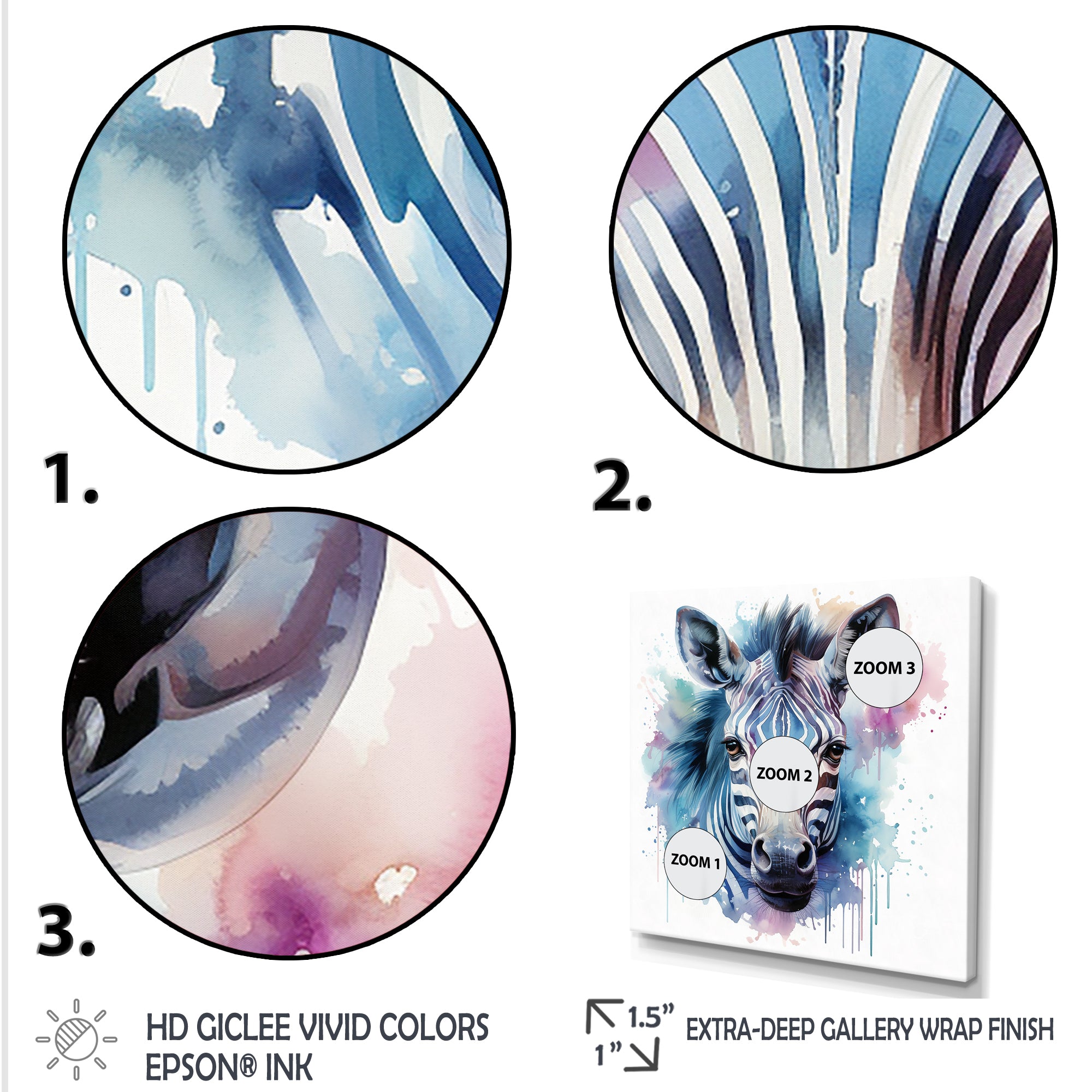 Blue and pink Zebra Savannah - Zebra Living Room Wall Art