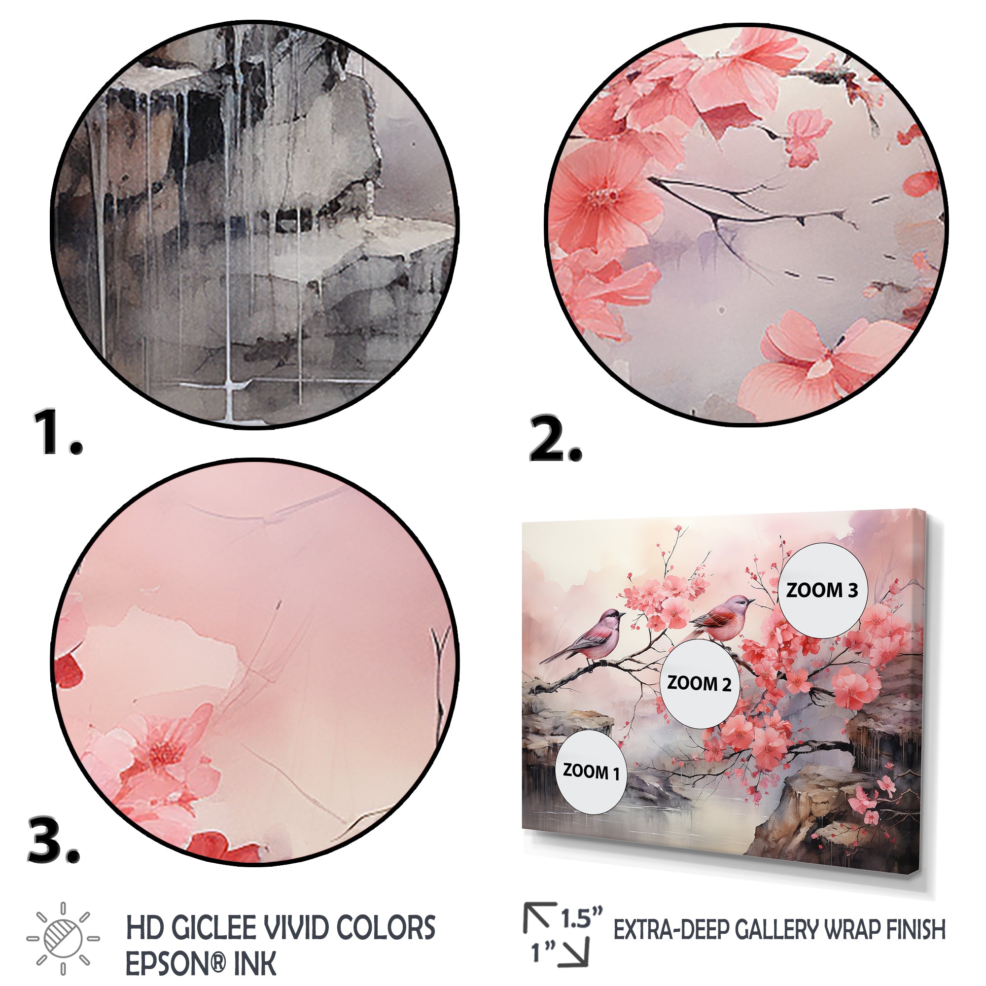 Sakura Pink birds on pink blossom tree - Pink Bird Wall Art