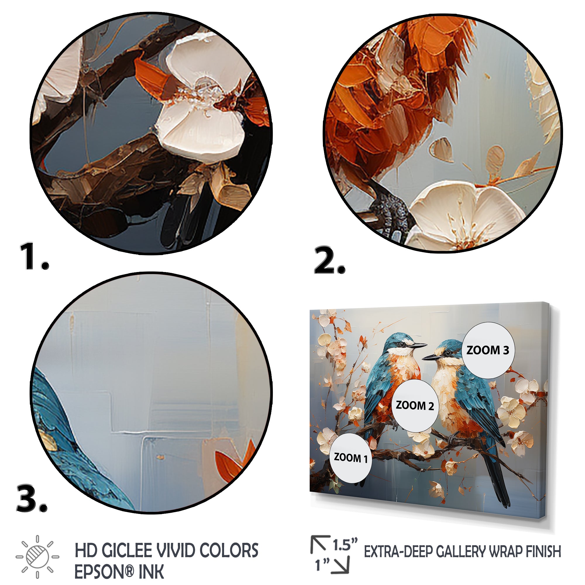 Orange and blue birds on blossom tree - Bird Living Room Wall Art