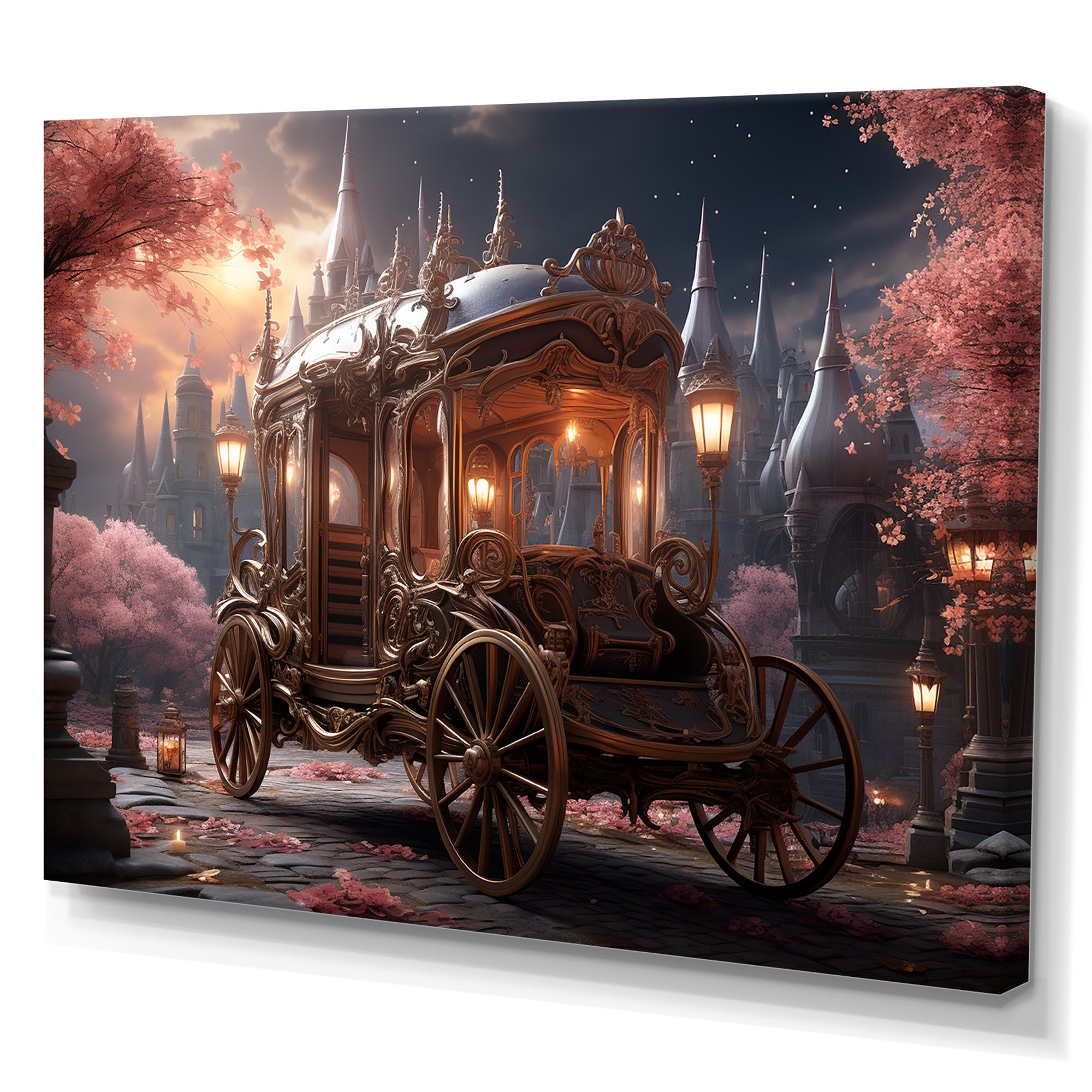 Floral Pink Princess Carriage - Old American Cart Canvas Wall Art