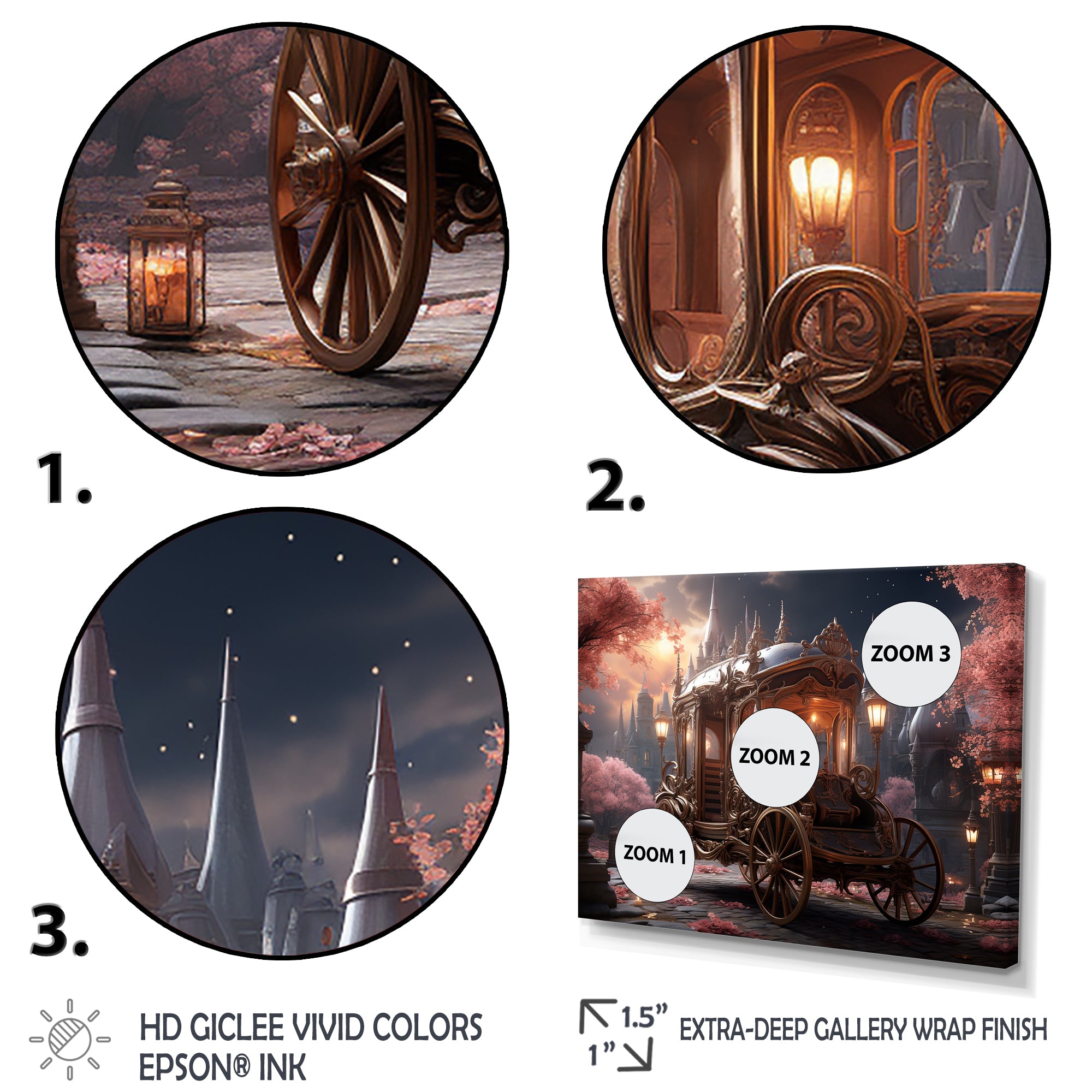 Floral Pink Princess Carriage - Old American Cart Canvas Wall Art