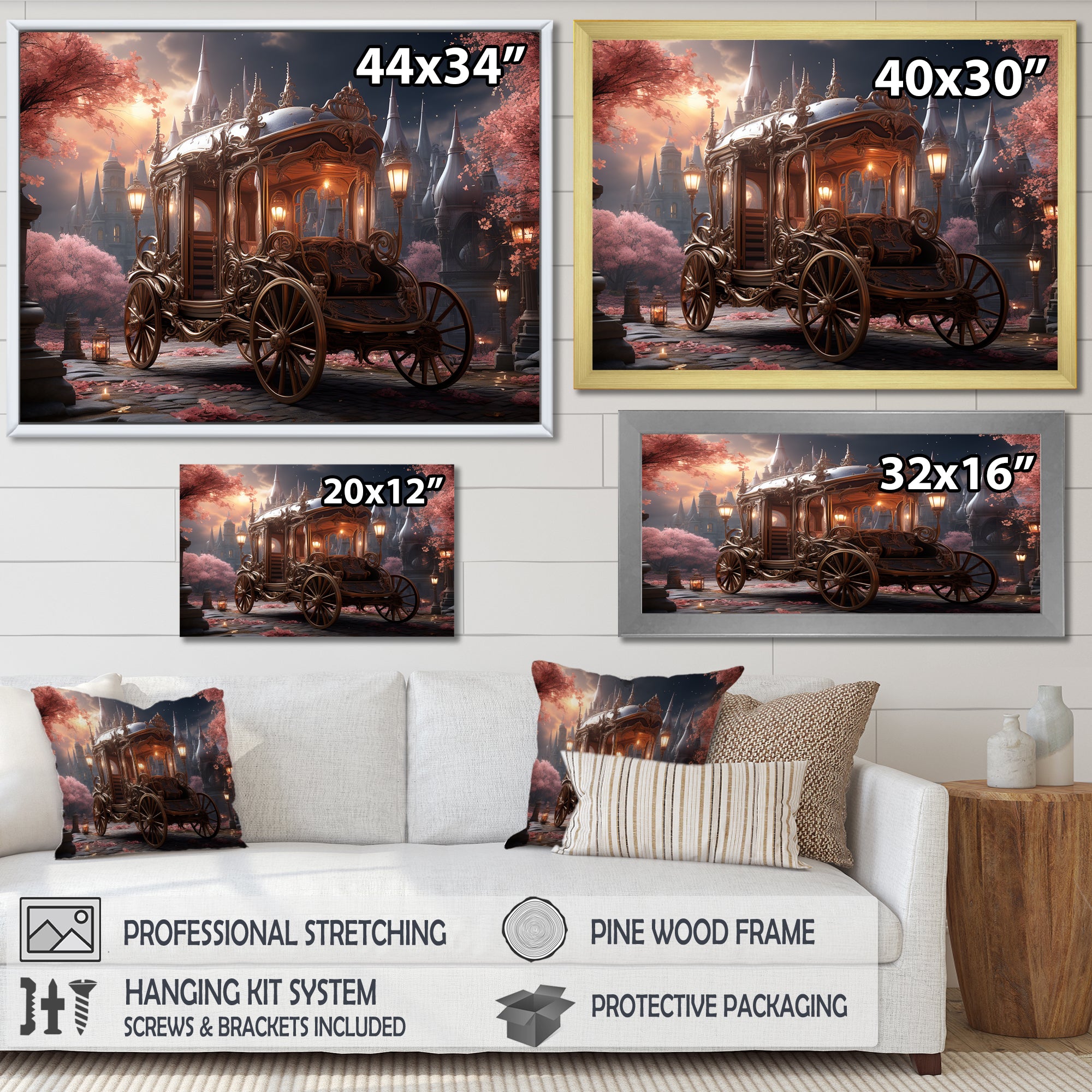 Floral Pink Princess Carriage - Old American Cart Canvas Wall Art