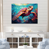 Pop art curious Turtle Aquatic Dance - Turtle Canvas Wall Art