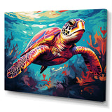 Pop art curious Turtle Aquatic Dance - Turtle Canvas Wall Art
