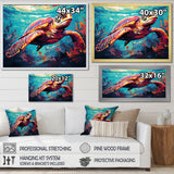 Pop art curious Turtle Aquatic Dance - Turtle Canvas Wall Art