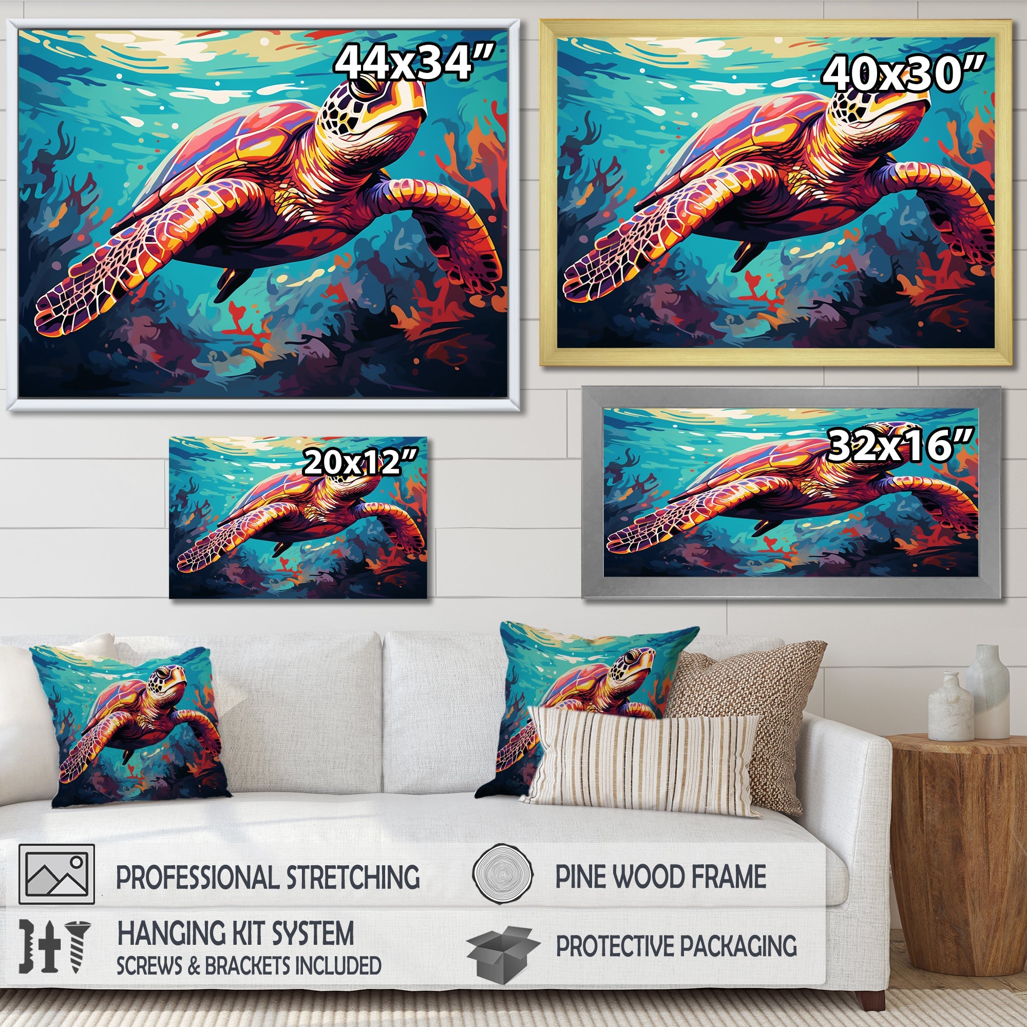 Pop art curious Turtle Aquatic Dance - Turtle Canvas Wall Art