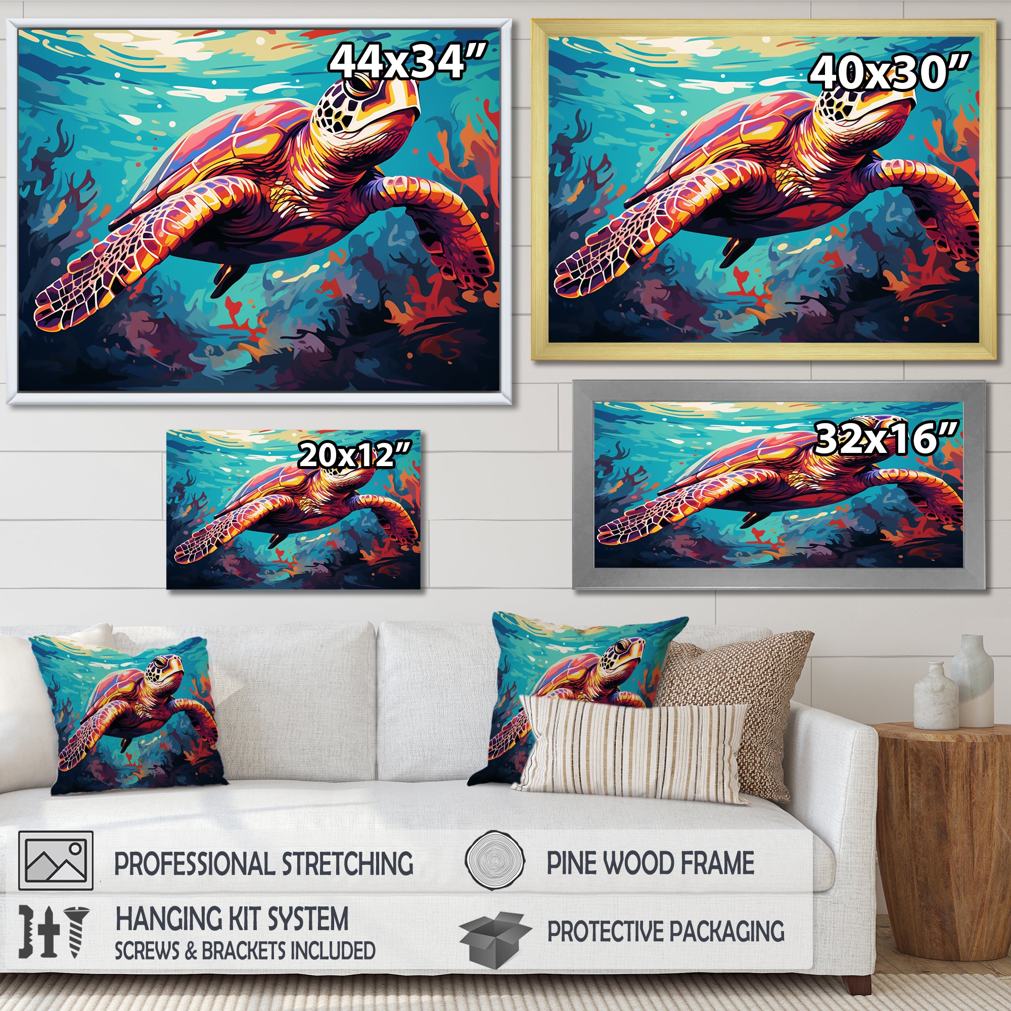 Pop art curious Turtle Aquatic Dance - Turtle Canvas Wall Art