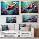 Pop art curious Turtle Aquatic Dance - Turtle Canvas Wall Art