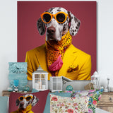 Yellow and orange Fashion first suited dog - Dog Framed Canvas Art