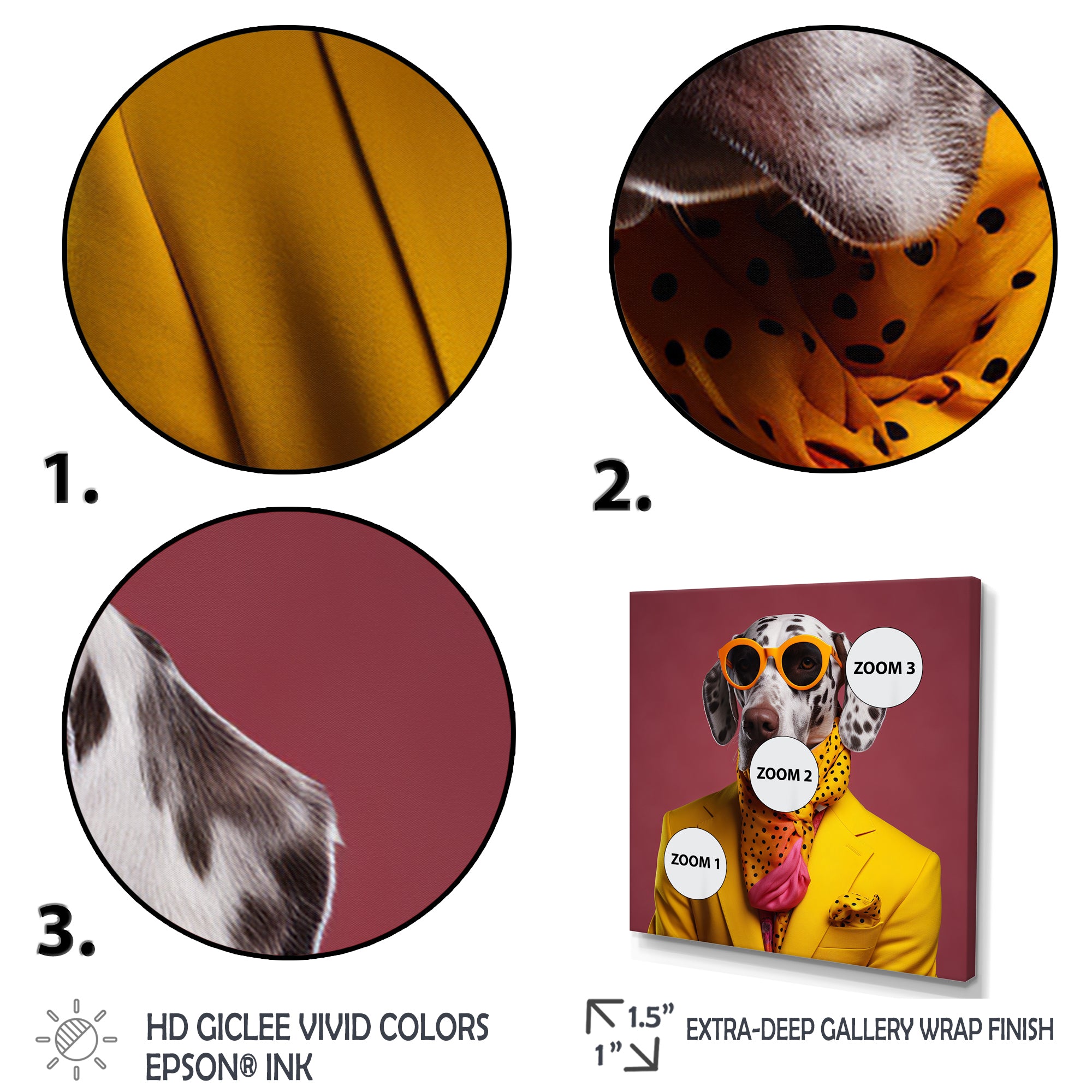 Yellow and orange Fashion first suited dog - Dog Framed Canvas Art