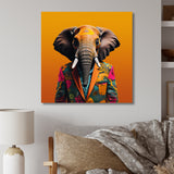 Elephant suited up Yellow and pink - Elephant Large Canvas Wall Art