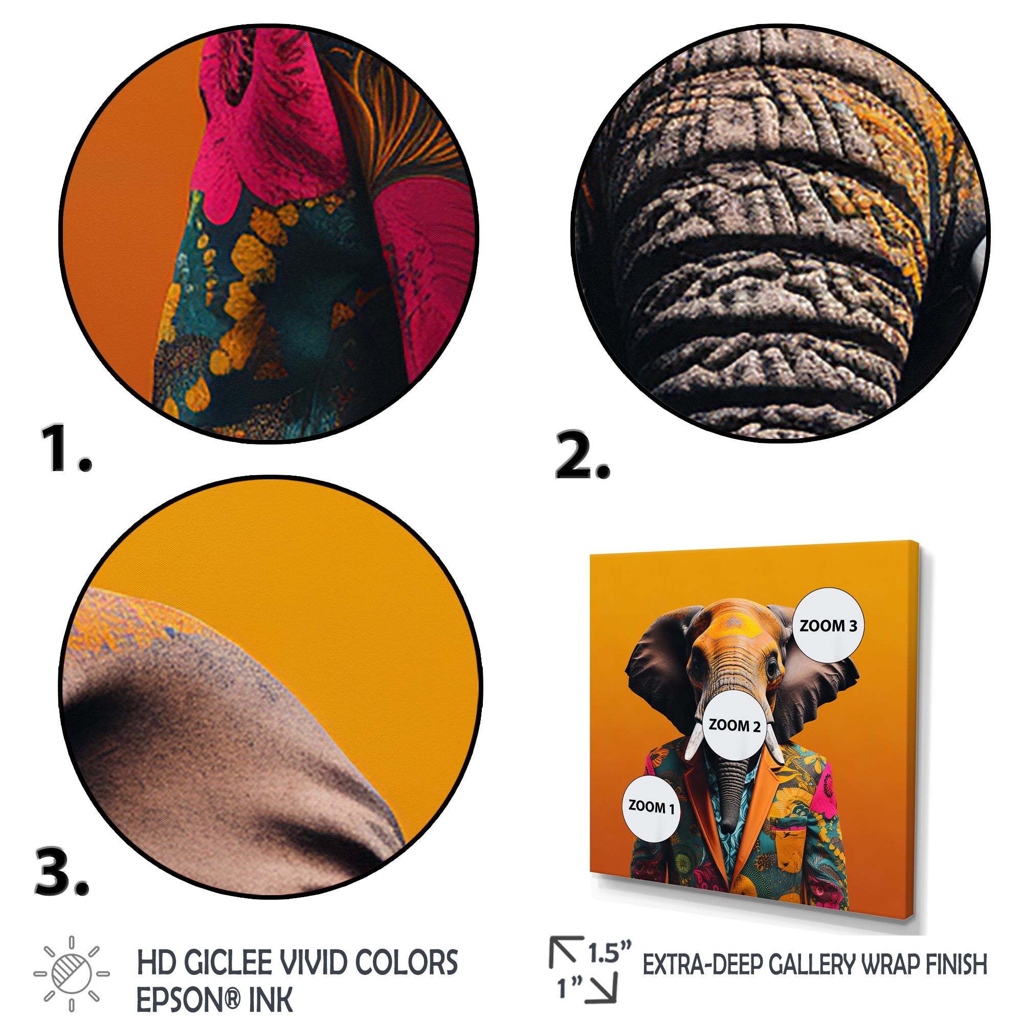 Elephant suited up Yellow and pink - Elephant Large Canvas Wall Art