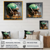 Green And Black American Football Helmet - Sport Football Canvas Wall Art