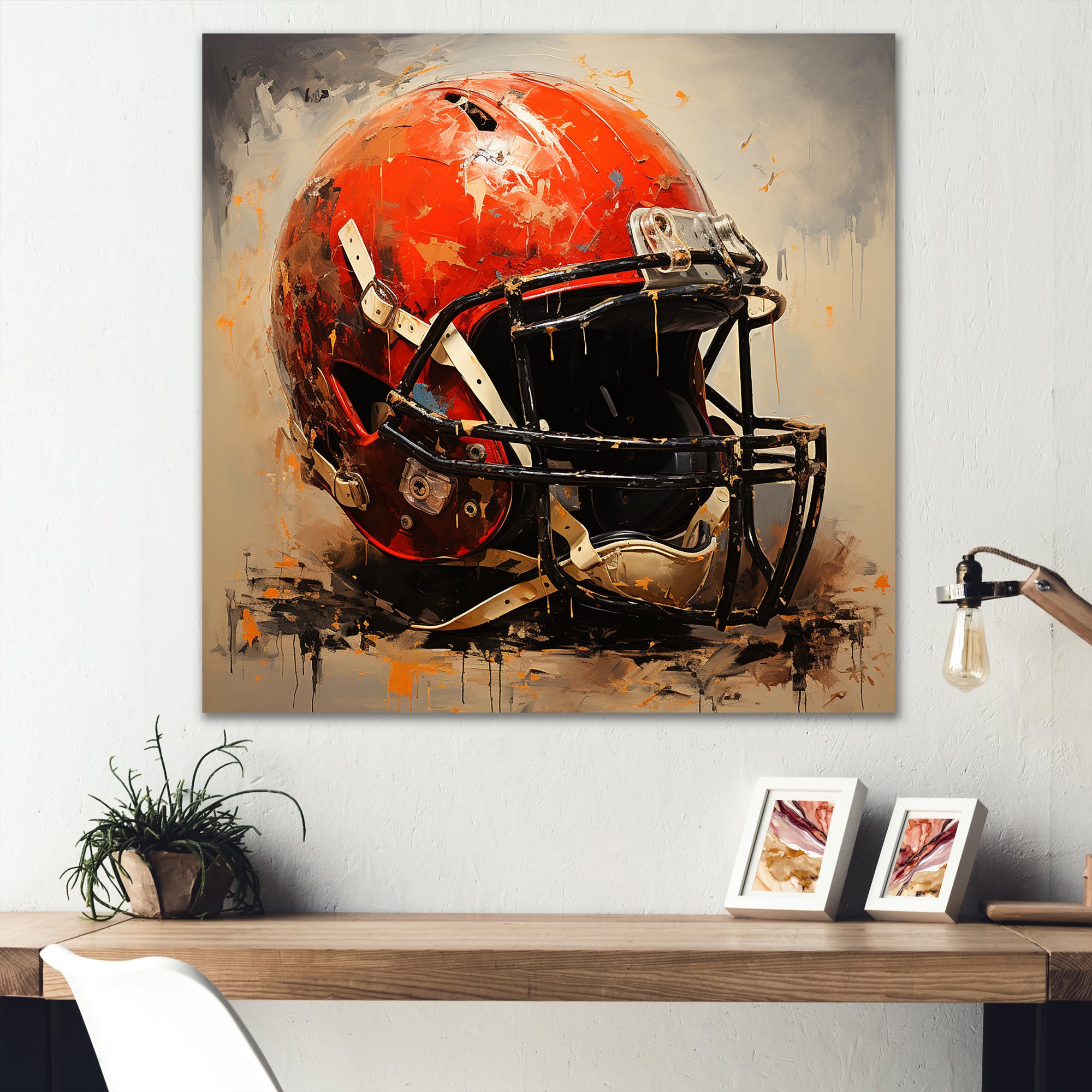 Minimalist Red Football Helmet I - Sport Football Canvas Wall Art