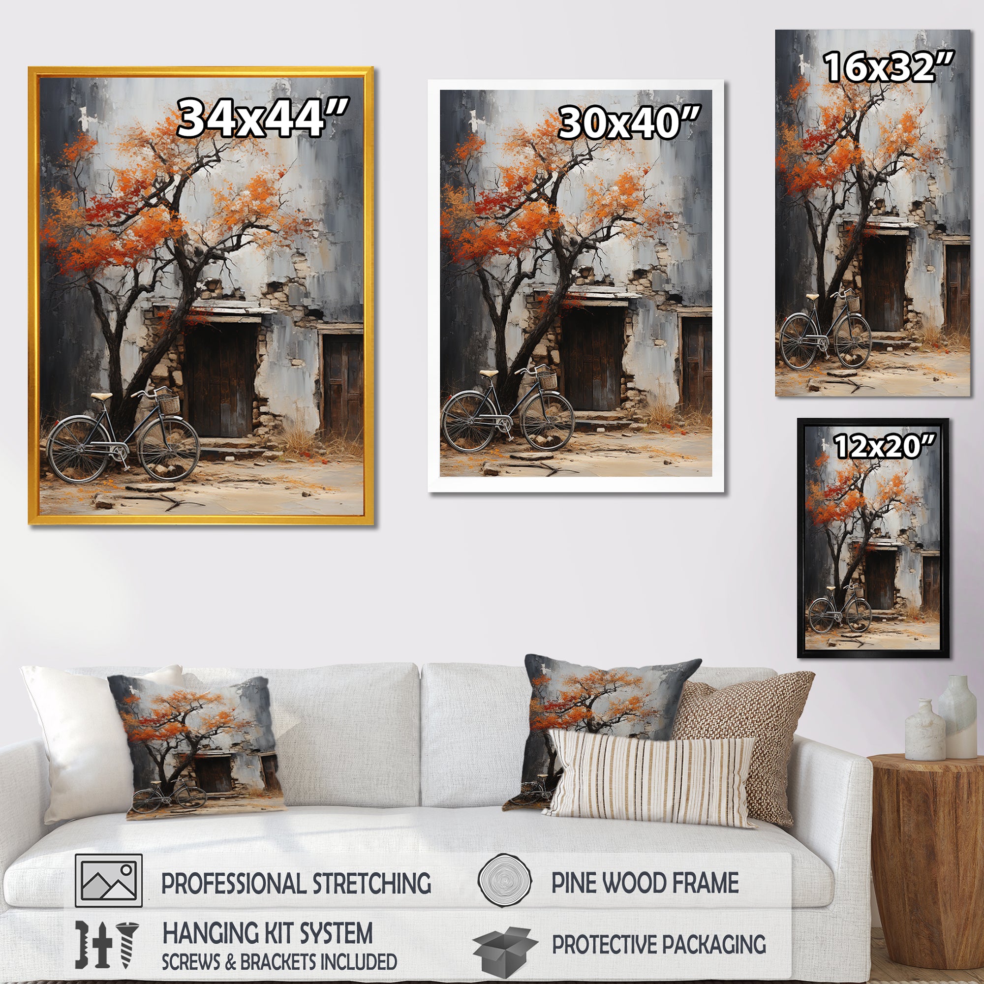 Orange and grey Midnight bicycle - Bicycle Canvas Wall Art