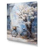 White and blue florals bicycle - Transportation Canvas Wall Art