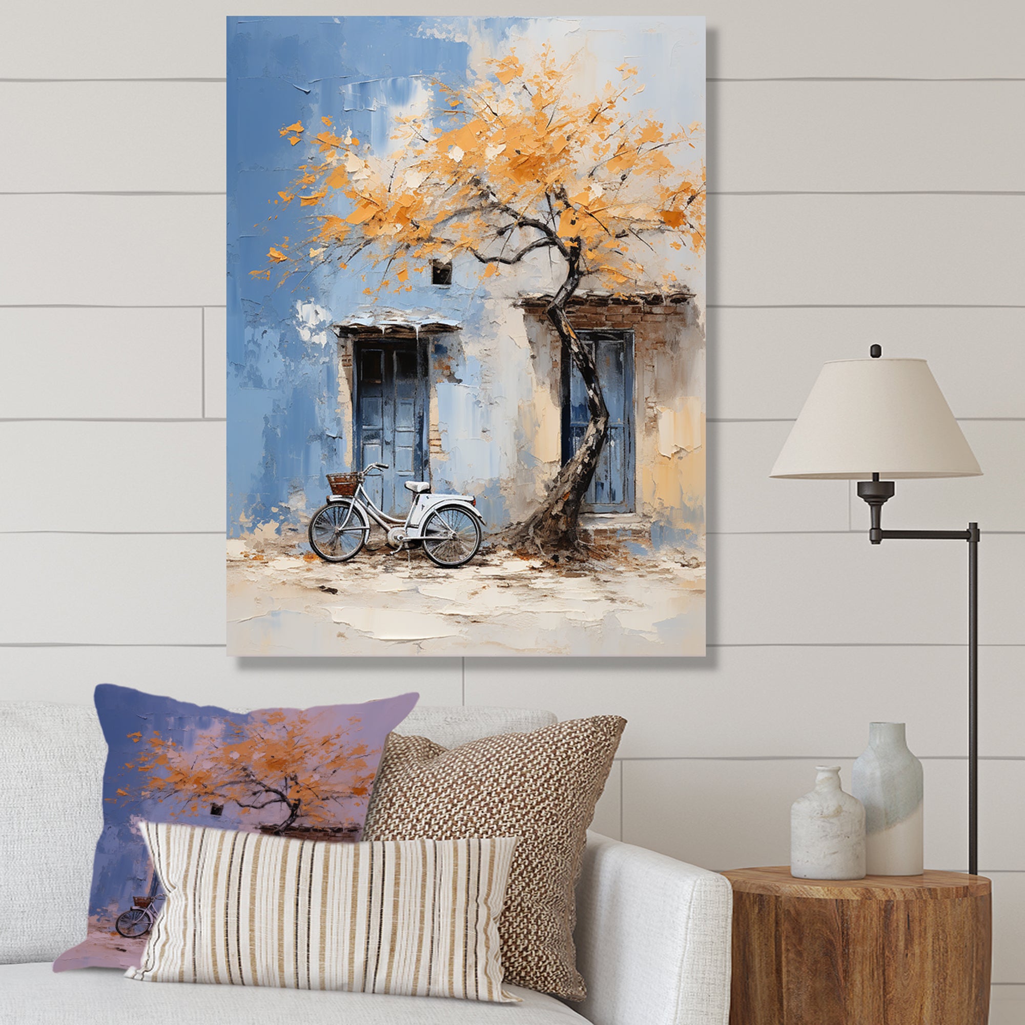 Florals yellow and blue bicycle - Bicycle Canvas Wall Art