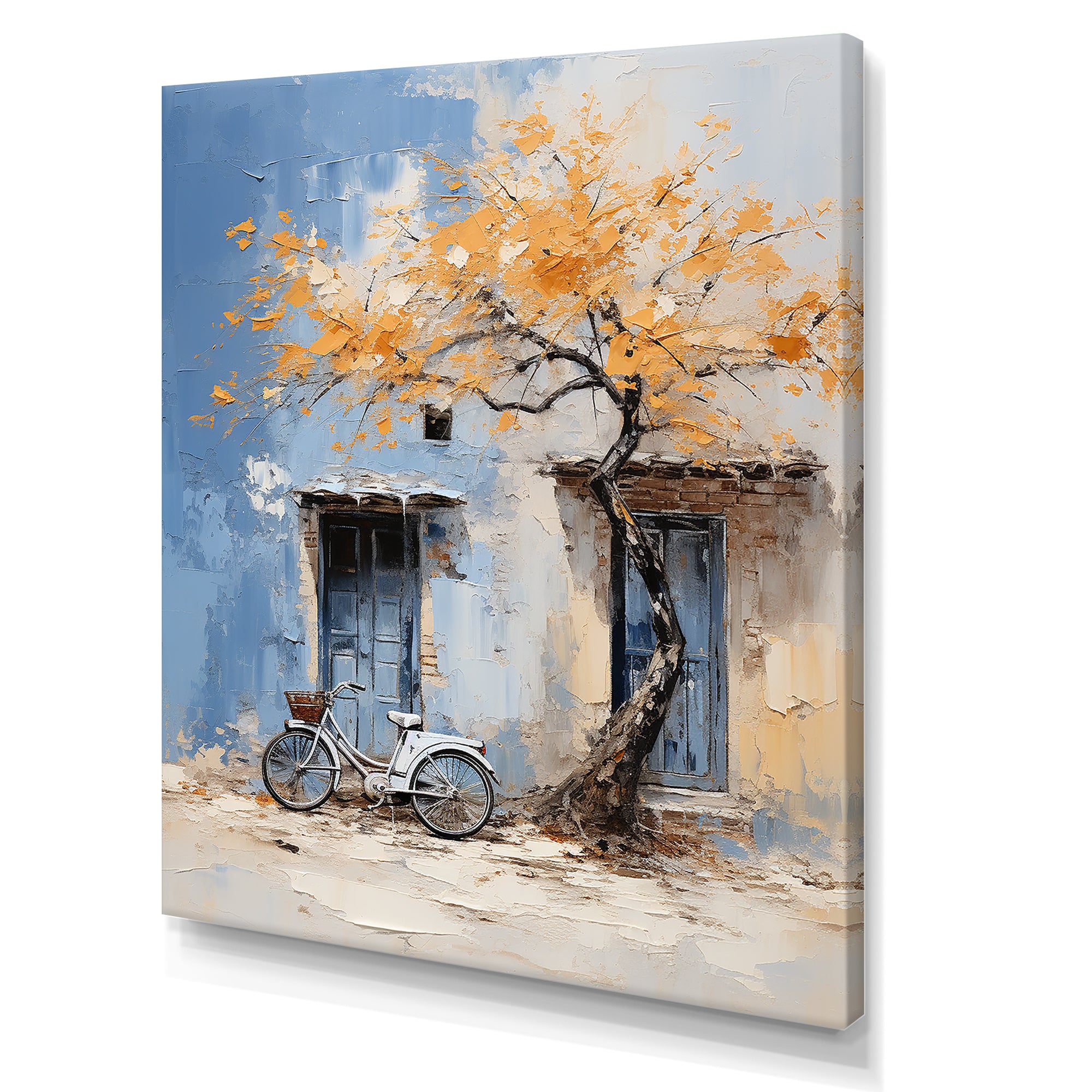 Florals yellow and blue bicycle - Bicycle Canvas Wall Art