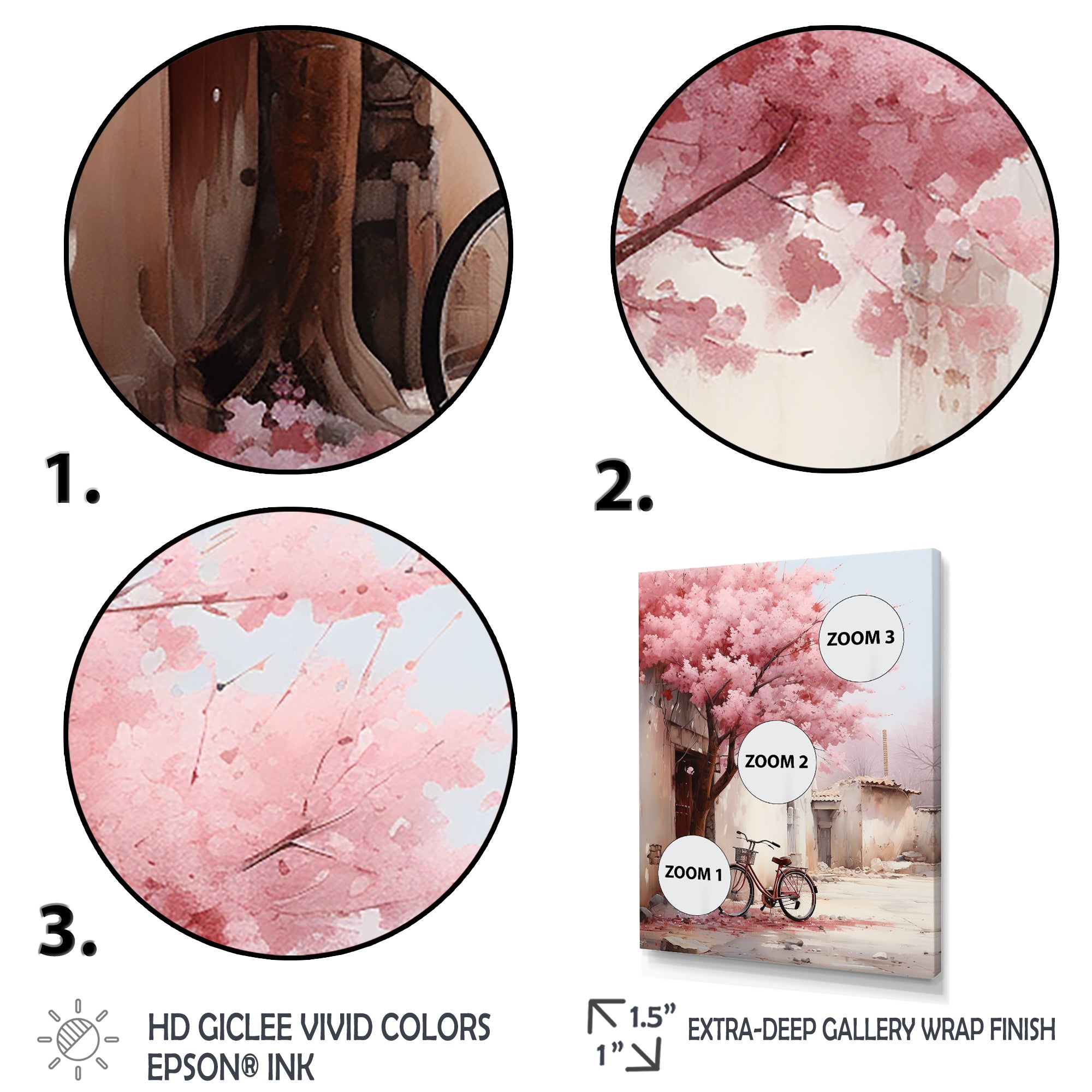 Pink and white springtime florals bicycle I - Bicycle Canvas Wall Art