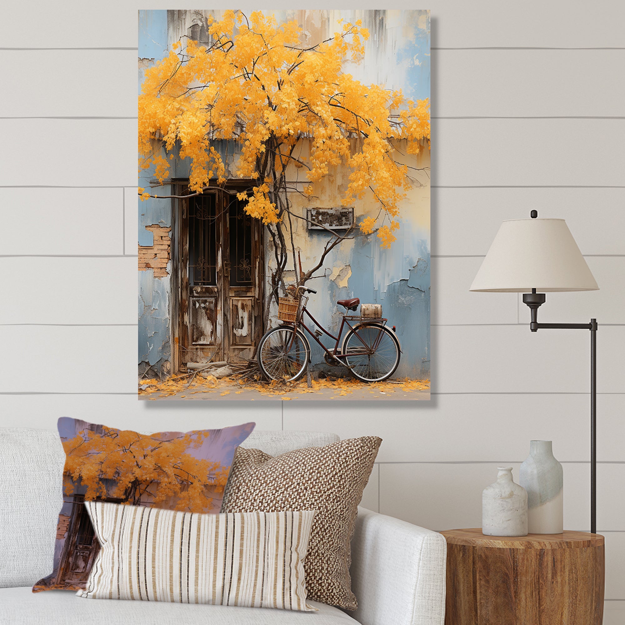 Yellow and blue springtime florals bicycle - Bicycle Canvas Wall Art