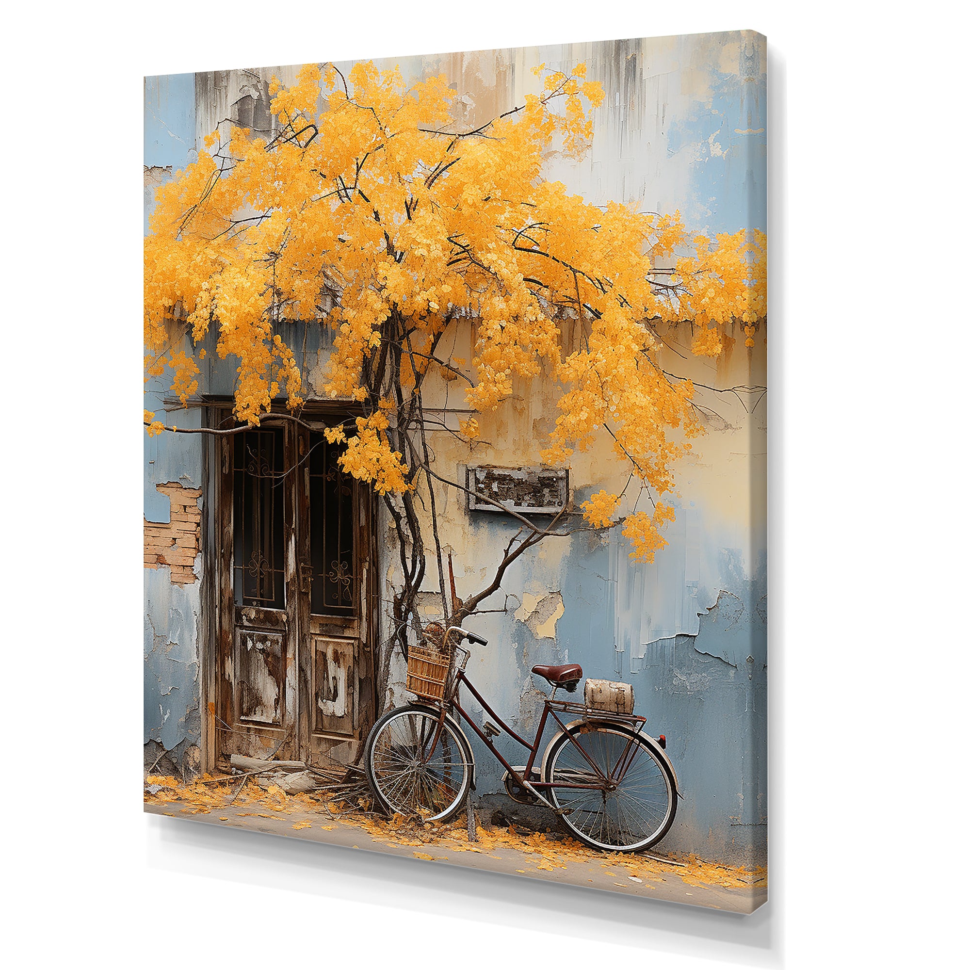 Yellow and blue springtime florals bicycle - Bicycle Canvas Wall Art