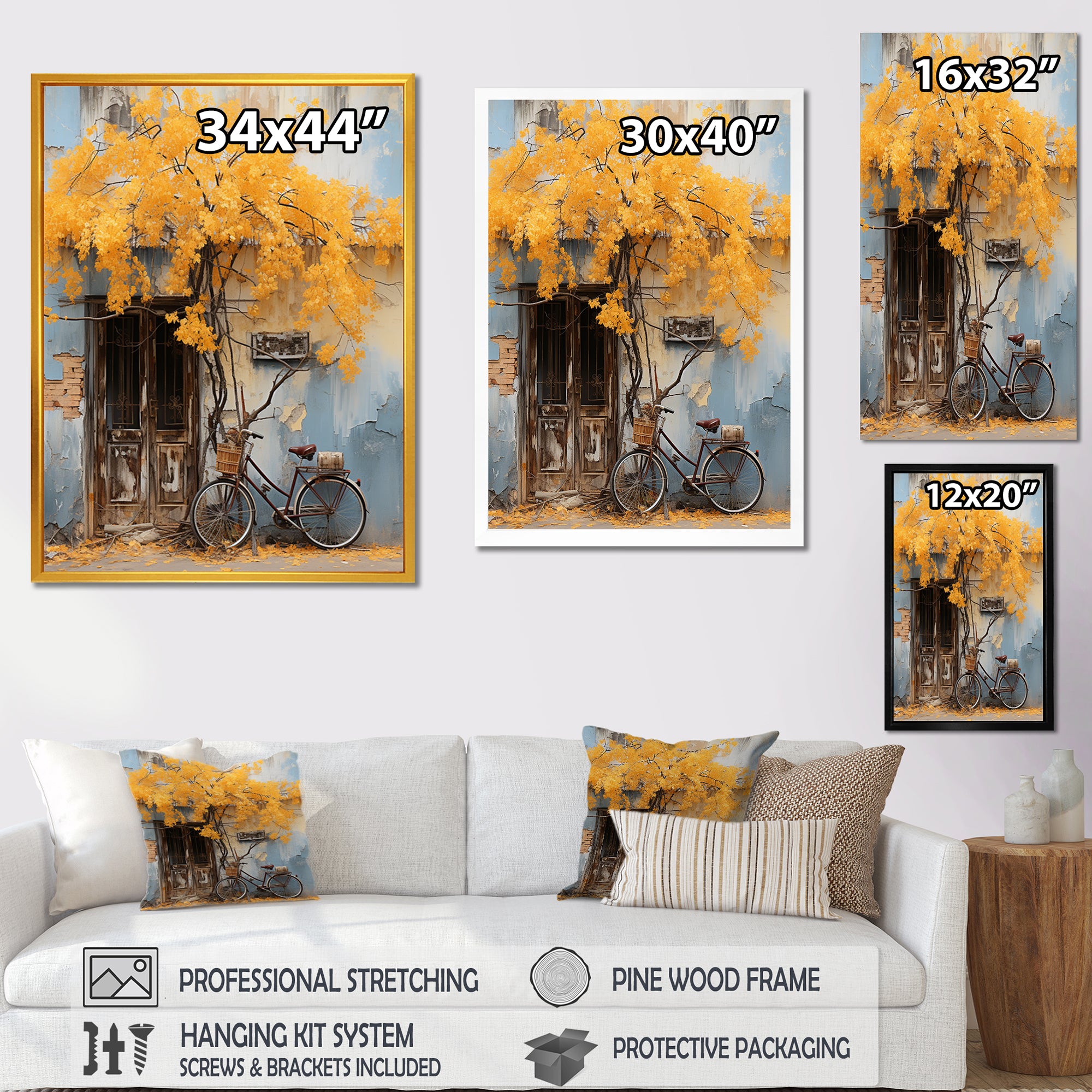 Yellow and blue springtime florals bicycle - Bicycle Canvas Wall Art