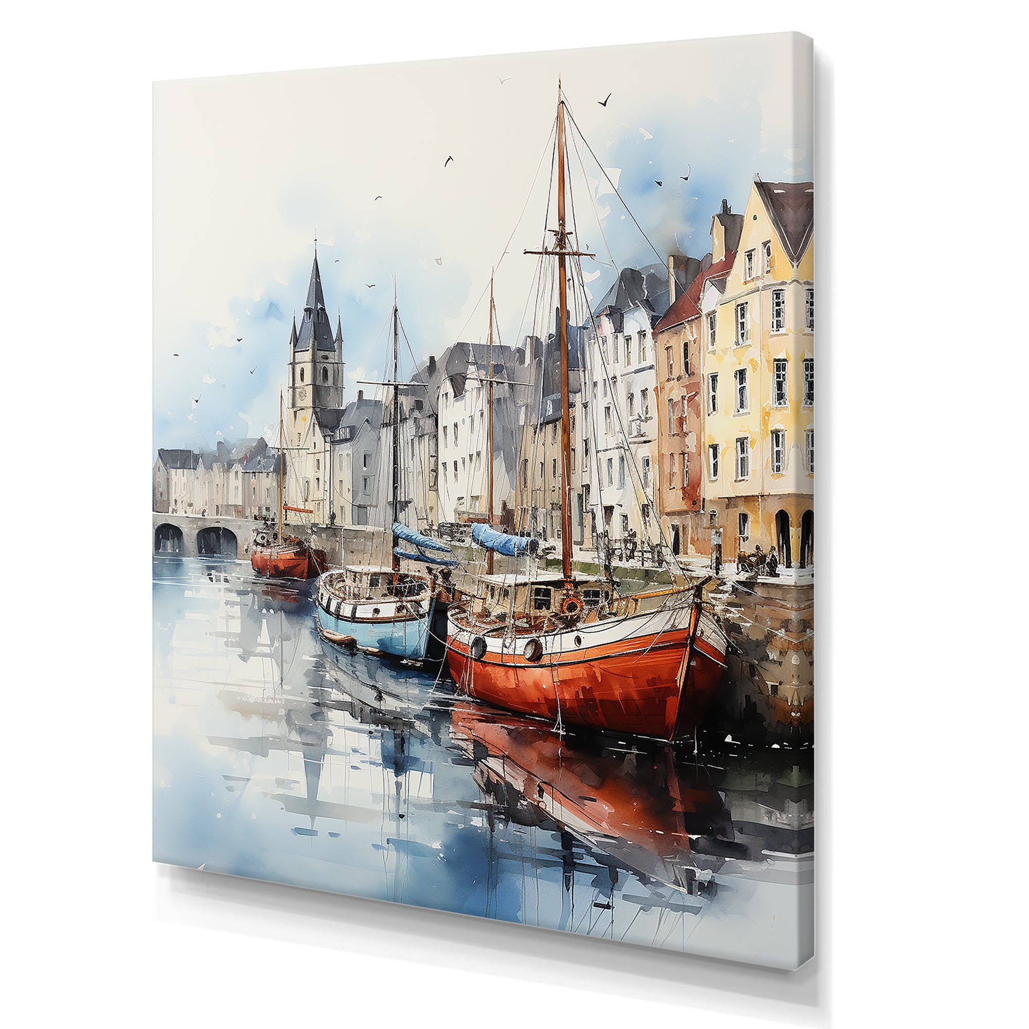 Red and grey Fishing Boat at port I - Boat Fishing Canvas Wall Art