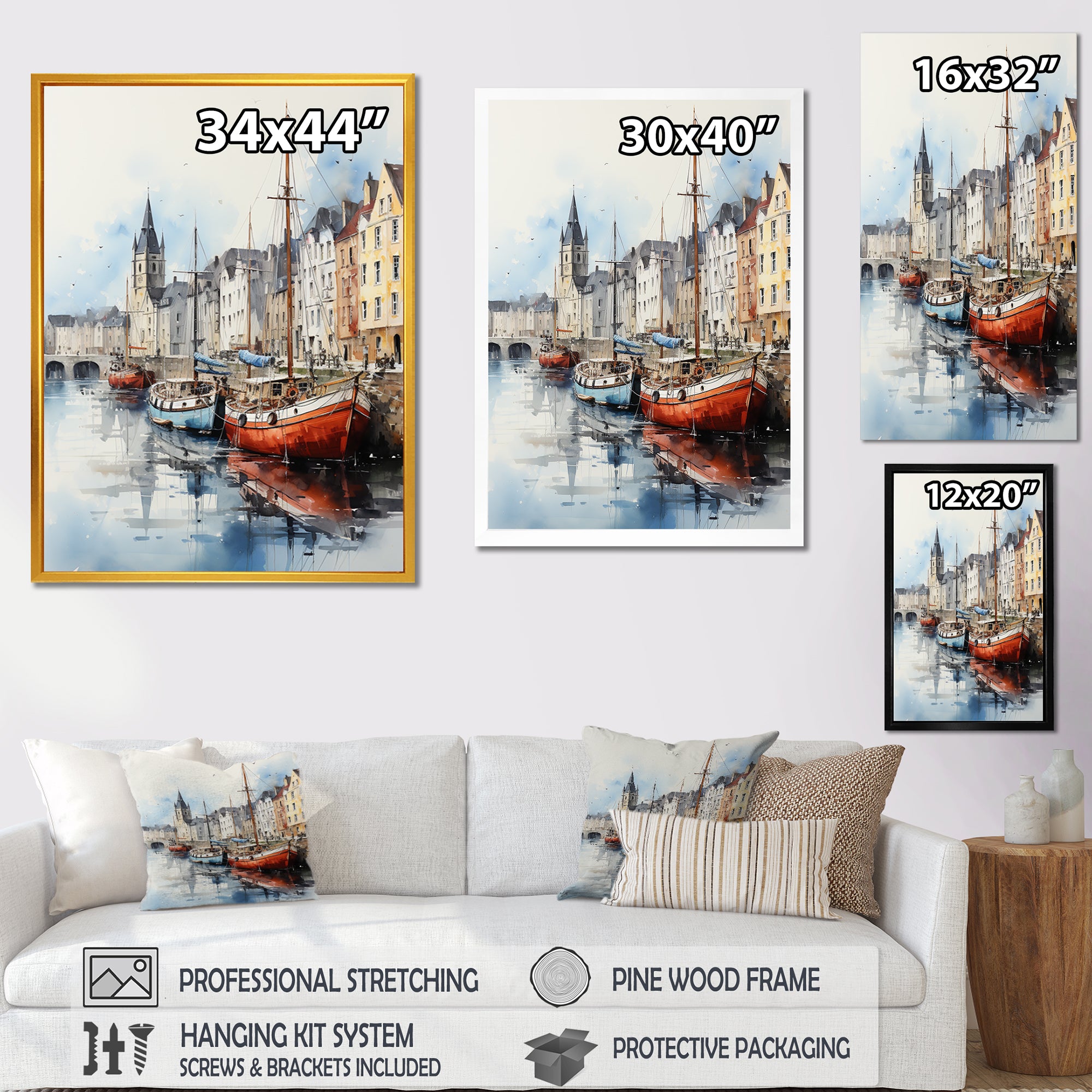 Red and grey Fishing Boat at port I - Boat Fishing Canvas Wall Art