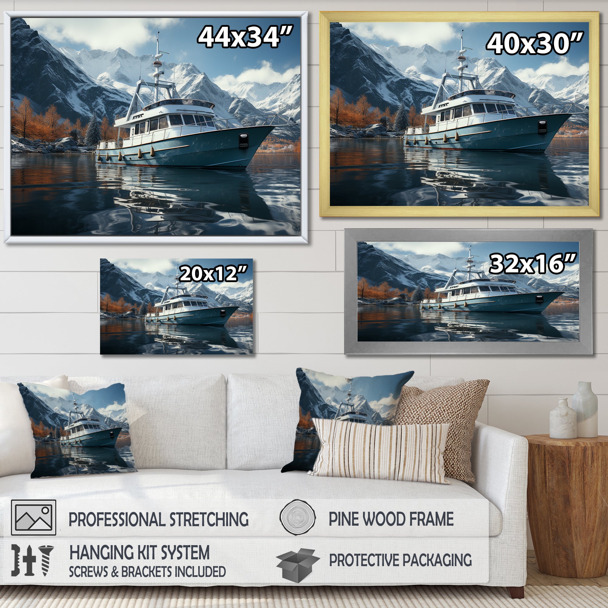 Red and white Fishing Boat in river I - Boat Fishing Canvas Wall Art