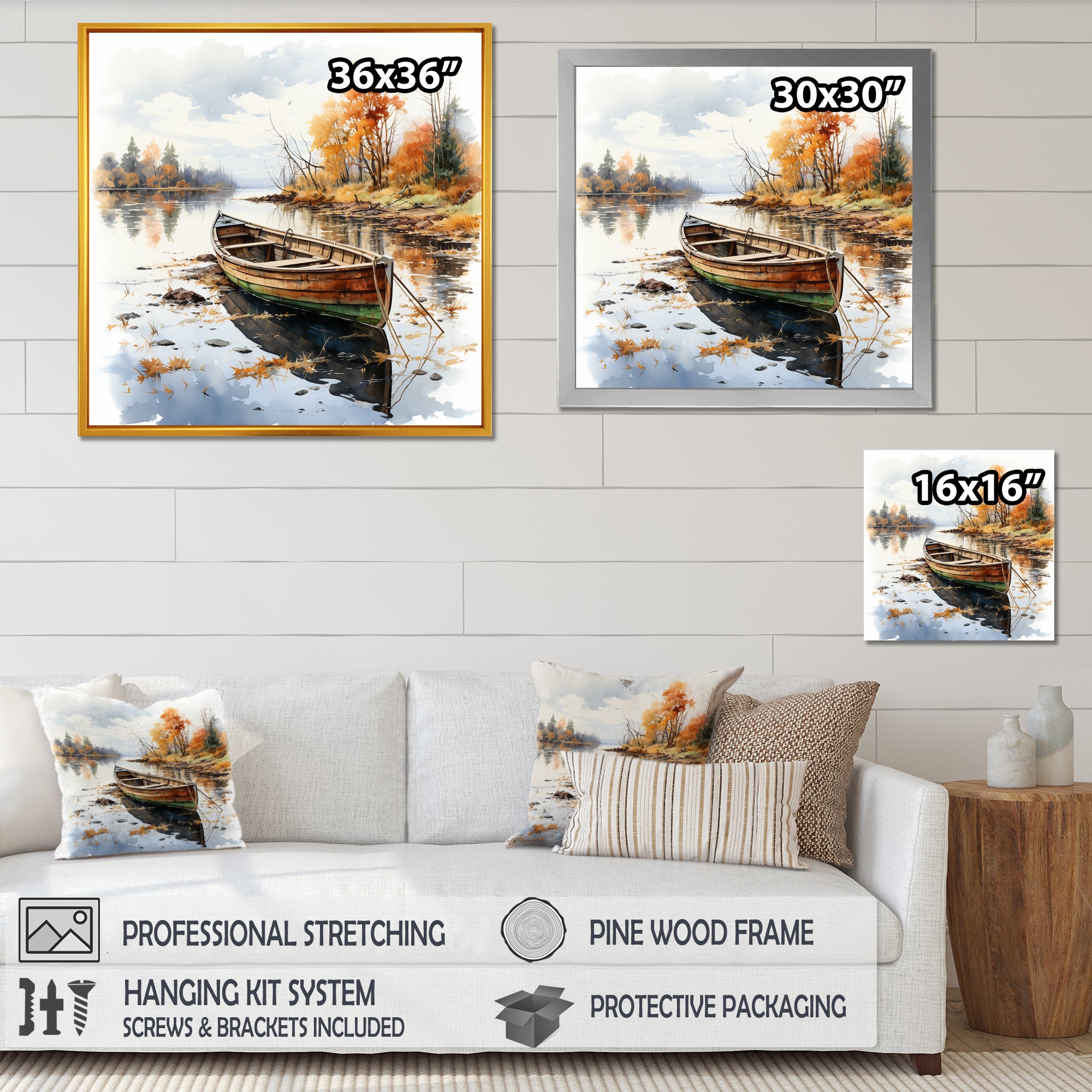 Autumn Tranquility canoe by the lake I - Boat Fishing Canvas Wall Art