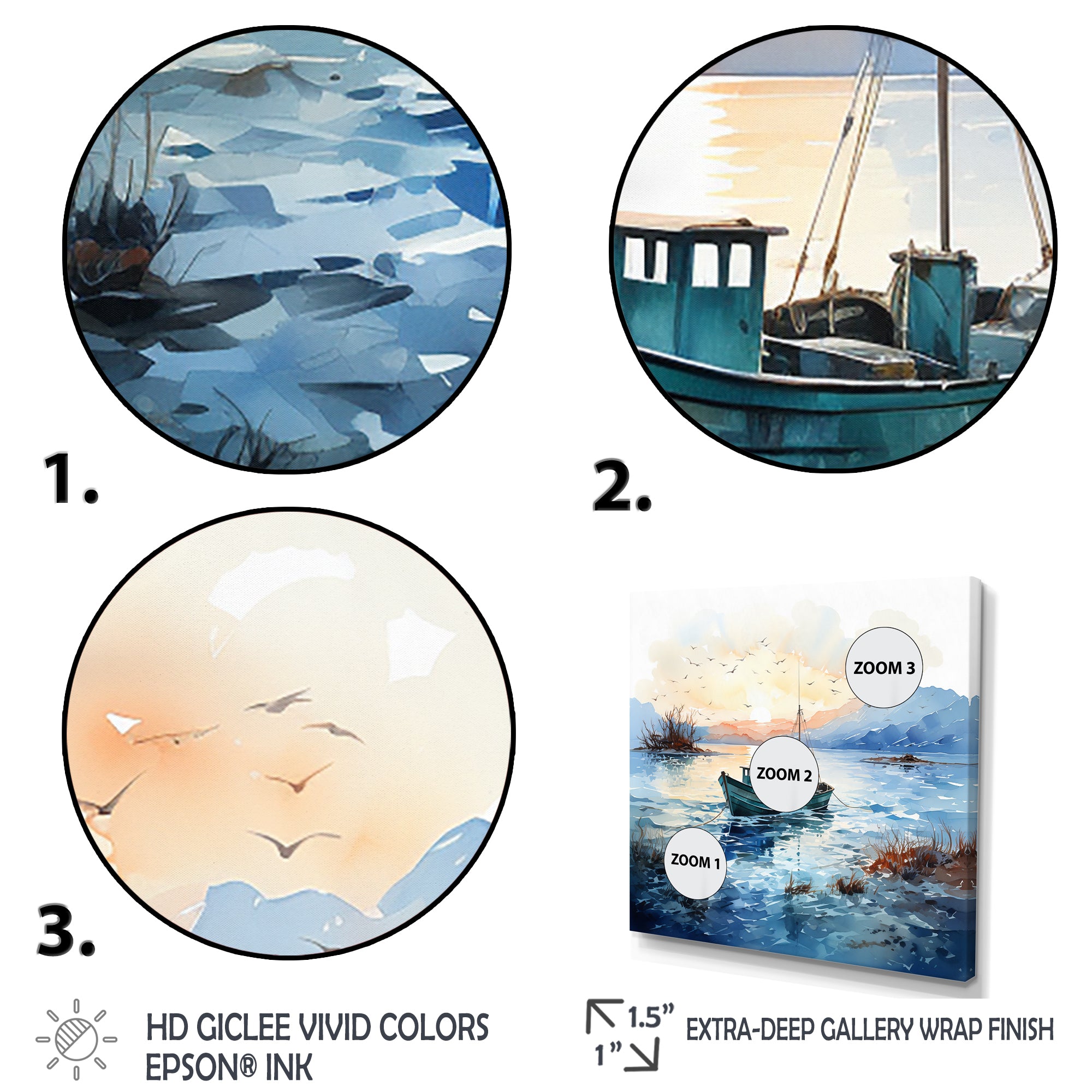 Blue and orange Autumn Fishing Boat - Boat Fishing Canvas Wall Art