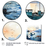 Blue and orange Autumn Fishing Boat - Boat Fishing Canvas Wall Art